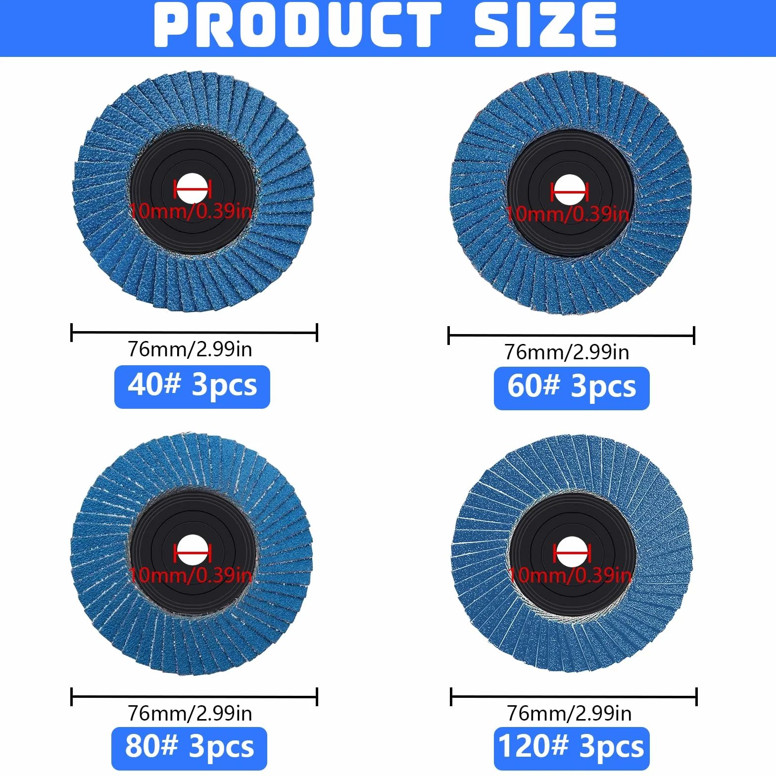 12 Pezzi Disco Abrasivo Lamellare, Dischi Lamellari 76 mm, Grana 40/60/80/120, Dischi Smeriglio Lamellari per Smerigliatrice Angolare a Batteria (Blu)