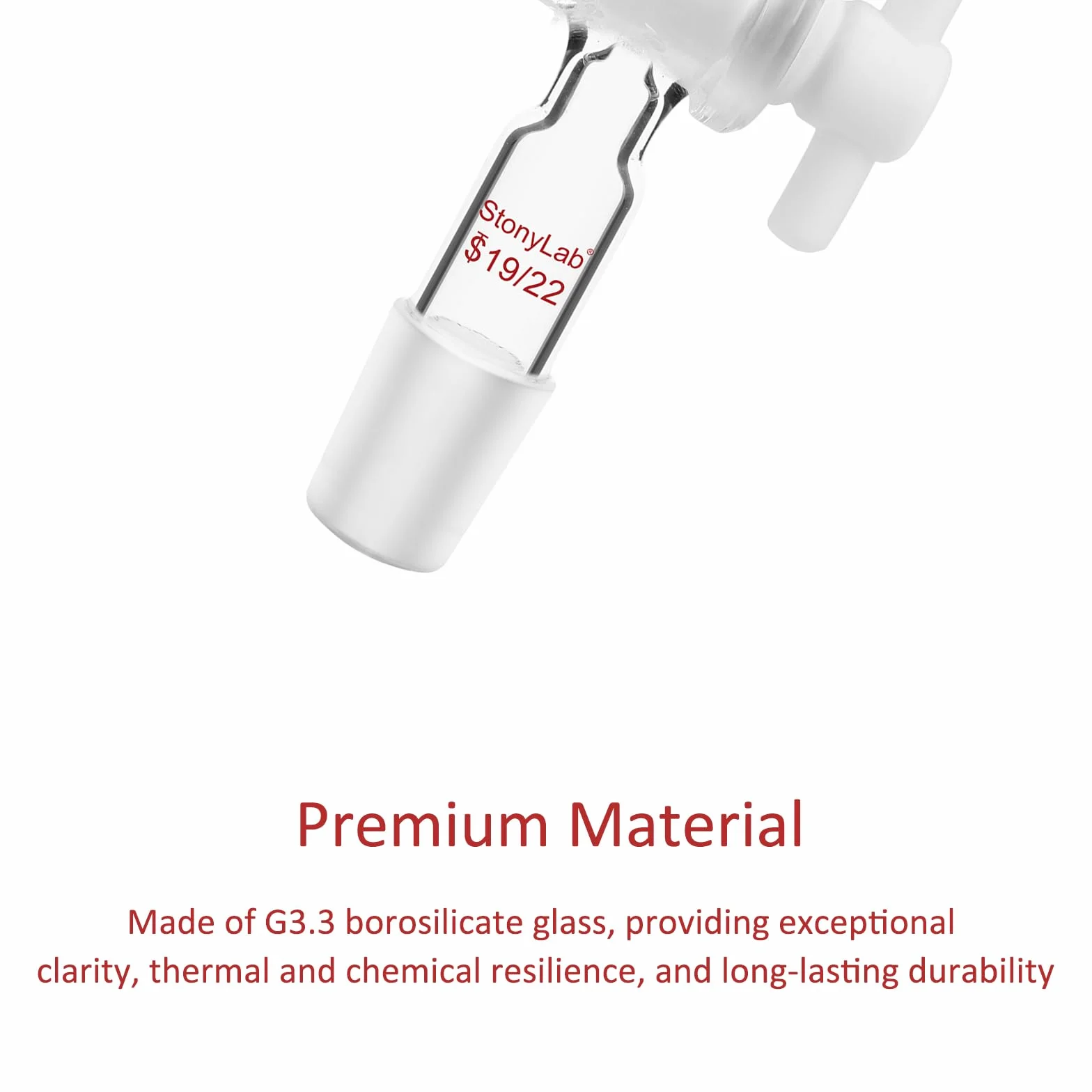 Adattatore per Vetro, Controllo del Flusso del Vuoto in Vetro Borosilicato con Rubinetto in PTFE, Giunto 19/22, Collegamento del Tubo Dritto Vetreria da Laboratorio