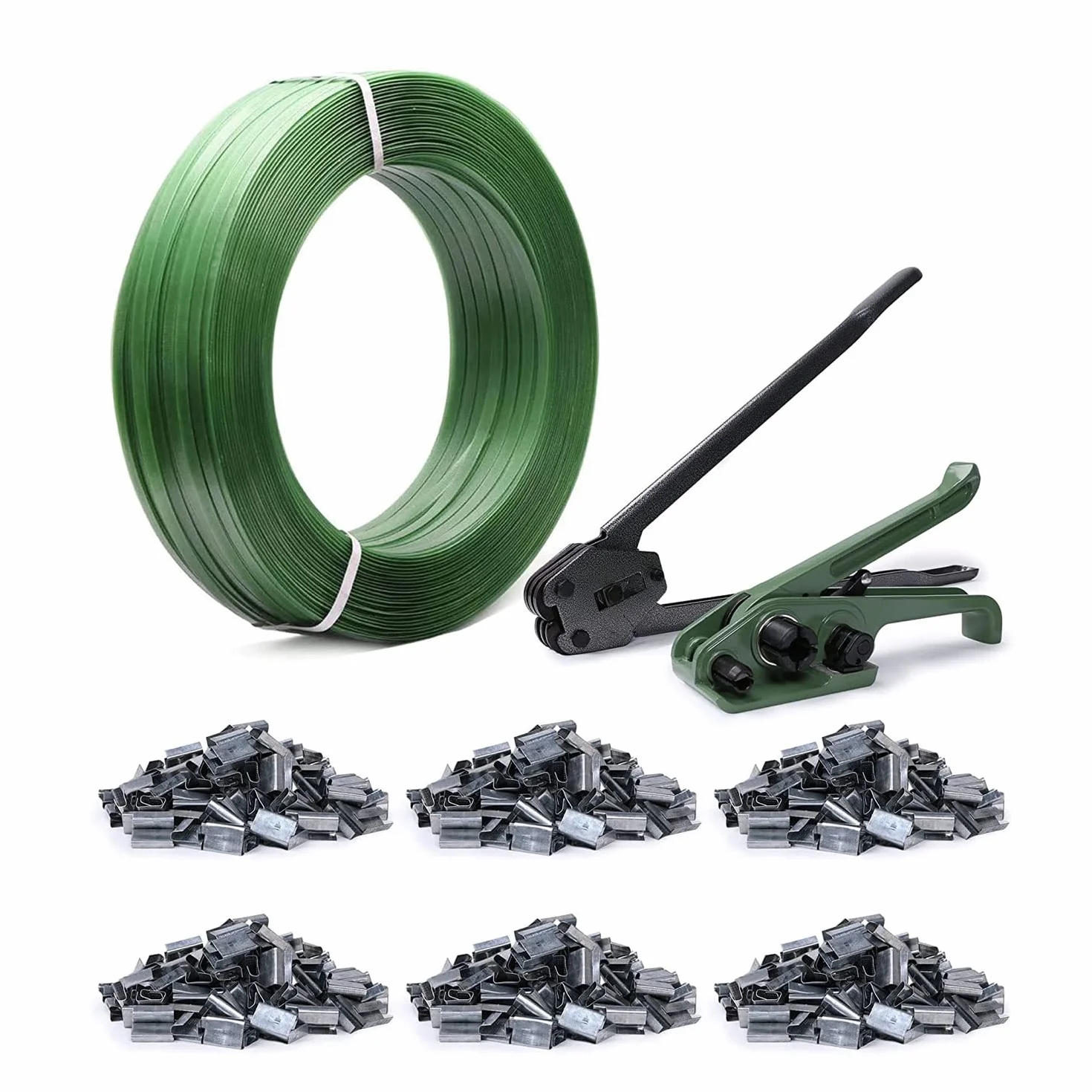 U.S. Solid Kit tensionatori per imballaggio pesante, attrezzo di legatura per pallets, tensionatore per reggiature, attrezzo di sigillatura, 600 sigilli in metallo, rotolo di reggiatura PET da 600m