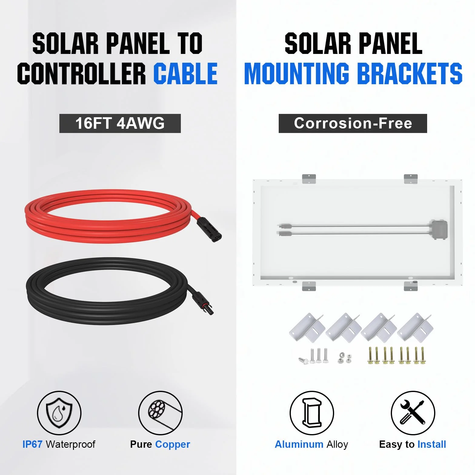 ECO-WORTHY Kit pannello solare 100 W 12 V per camper barca 12 V batteria: pannello solare monocristallino da 100 W + regolatore di carica solare da 30 A + cavo solare + morsetti di fissaggio Z