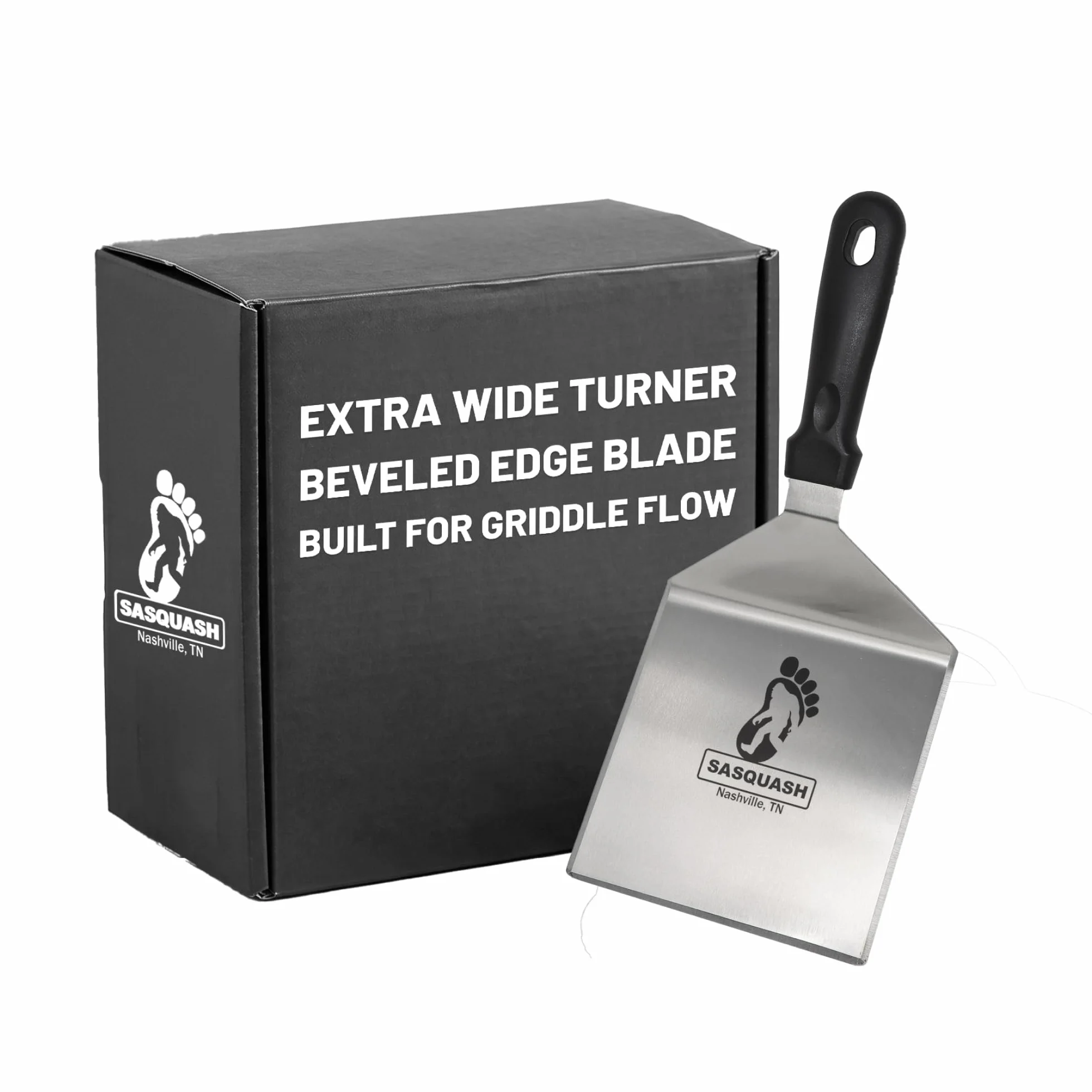 Sasquash Spatola, Spatola in acciaio inox, spatola per hamburger Mammoth Smash per uso in cucina, tornitrice per hamburger extra larga, utensile da griglia con parte superiore piatta, accessori da