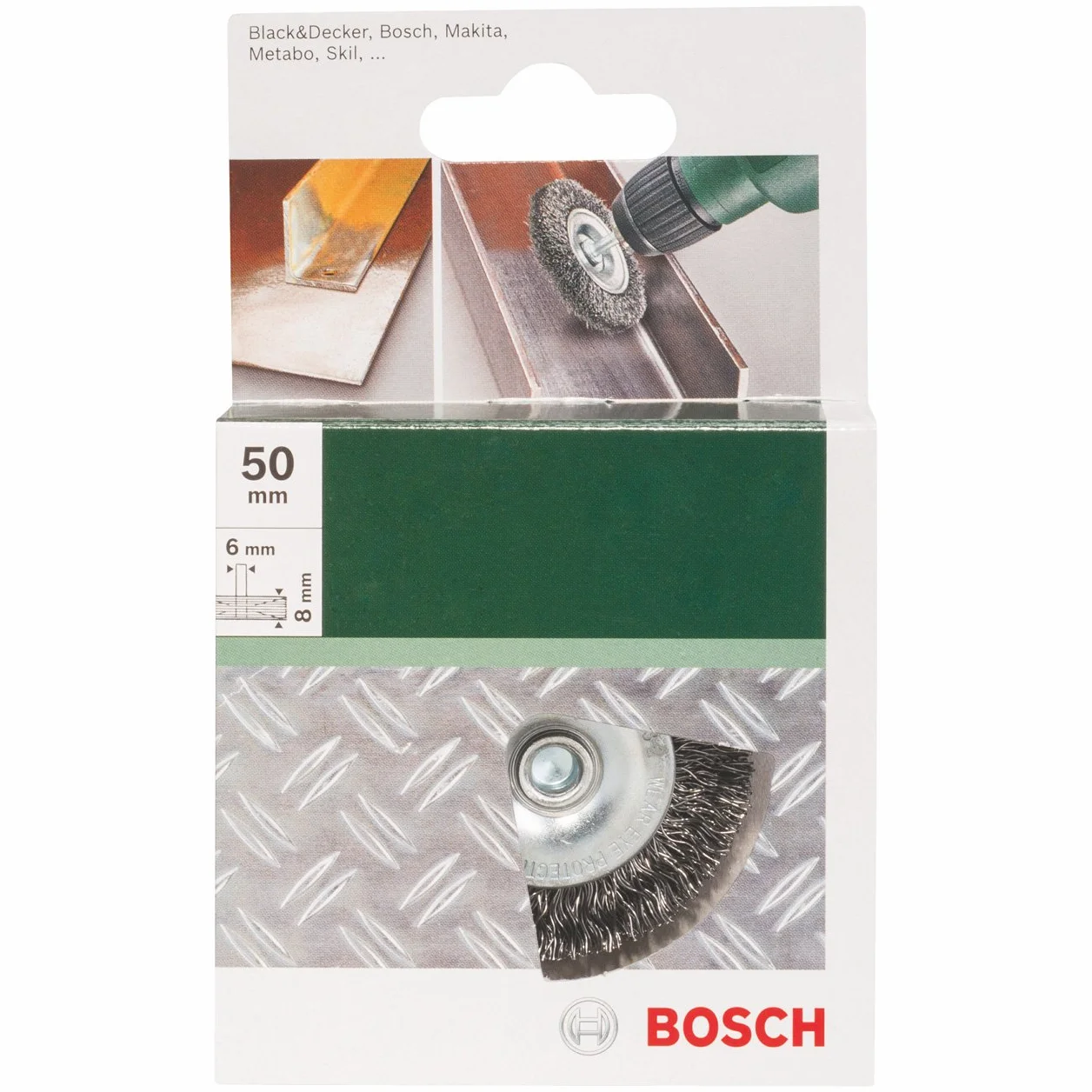 Bosch 2609256526 Spazzola a Disco per Trapani, Filo Ondulato, 6 x 8 x 50 mm (Confezione da 4)