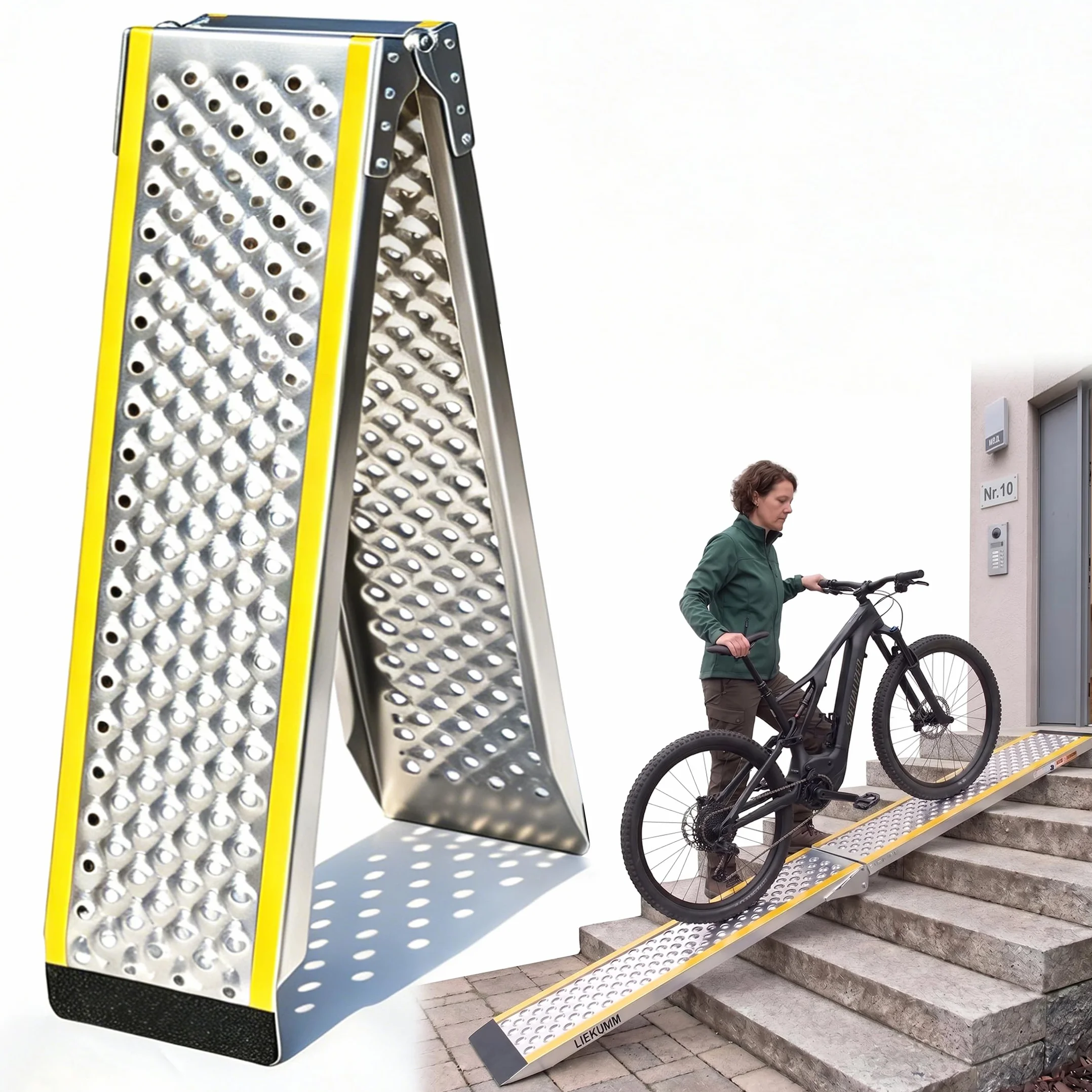 LIEKUMM Rampa di Carico, 200 X21,5 cm Rampa Moto, 300KG Capacità Rampa Pieghevole in Alluminio per ATV, Quad, Camion, Scooter, Tosaerba e Fordirt Bike, Pieghevole, 1 pacchetto