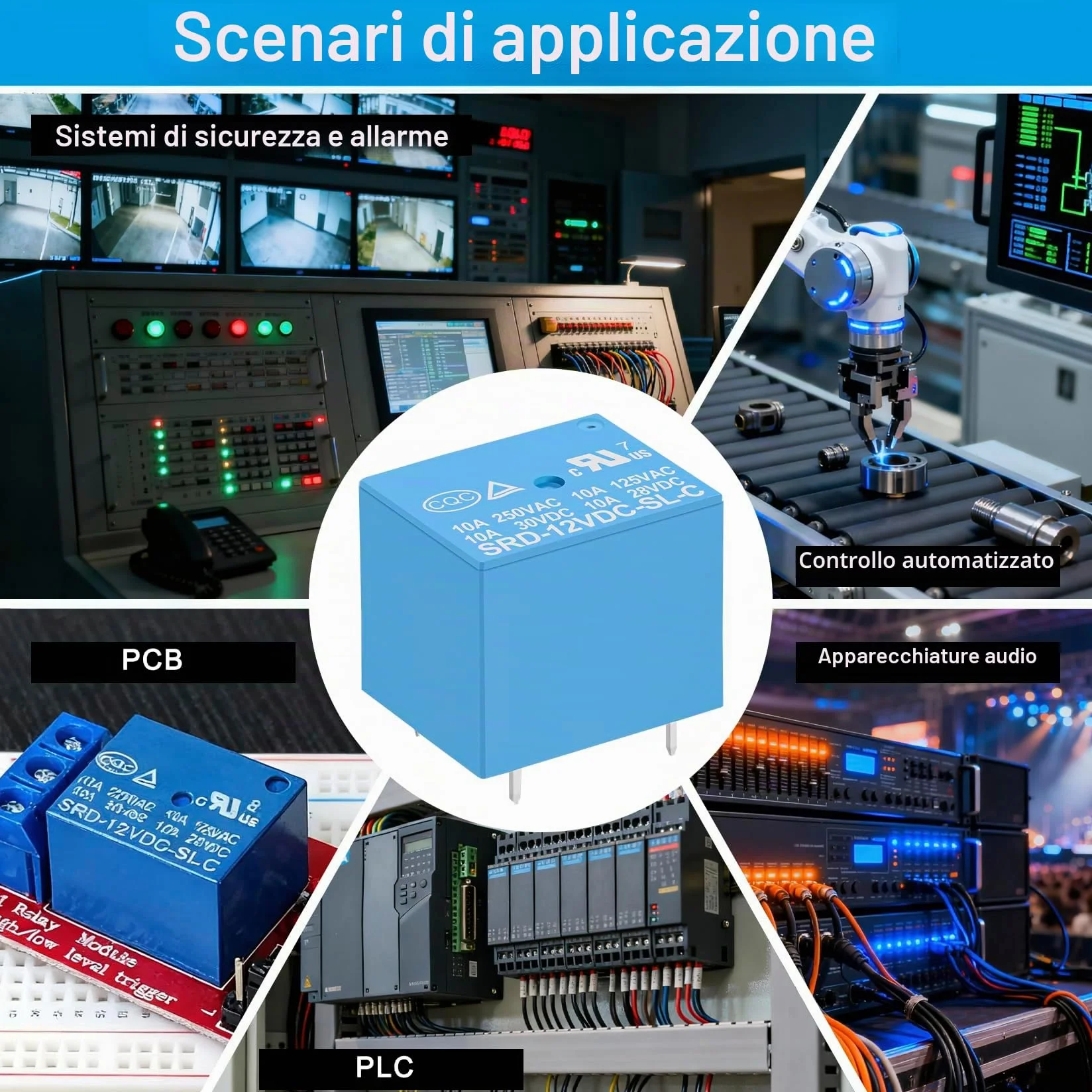 Heschen relè per circuito stampato, SRD-12VDC-SL-C, 12VDC, SPDT, 10A 250VAC, per terminali a 5 pin, confezione da 2