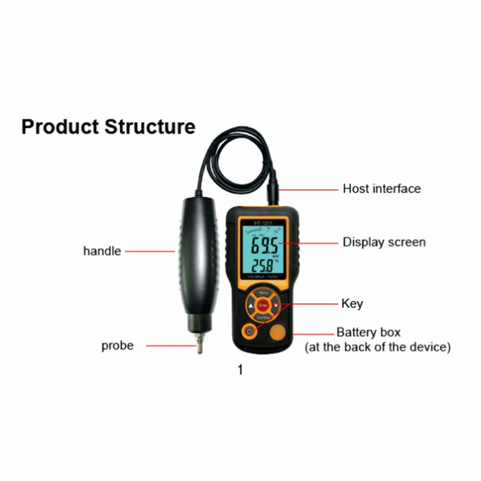 Tester digitale del misuratore di vibrazione, tipo spaccato di precisione palmare calibro di vibrazione sensore macchina di misura, con velocità 0.1 ~ 199.9m/s2 picco