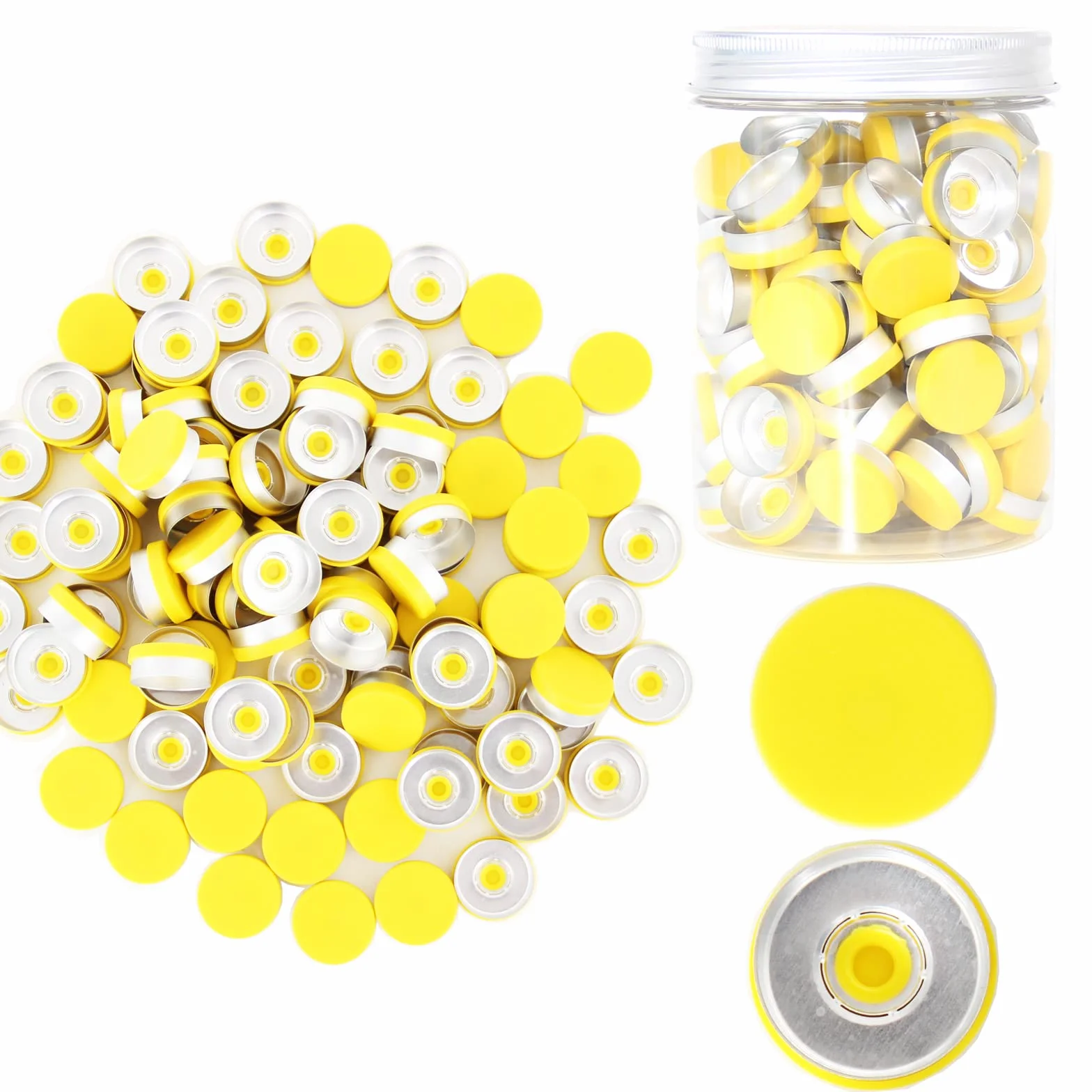 Cappucci gialli alluminio-plastica 20 mm 100 PCS per flaconcino vetro
