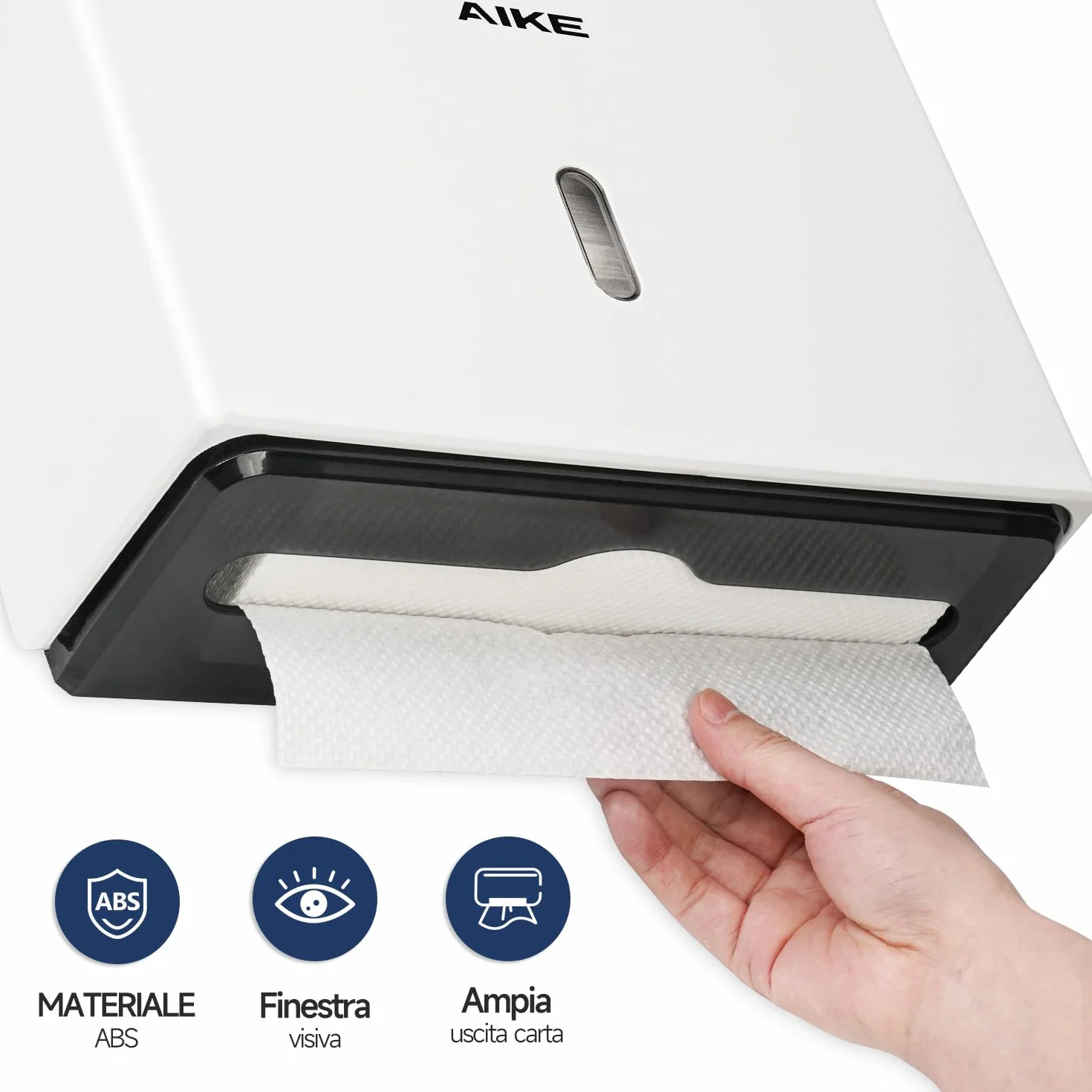 AIKE Dispenser Carta Asciugamani Commerciale 200 Fogli Z-Fold Multifold 25.4x7.8 cm Bianco