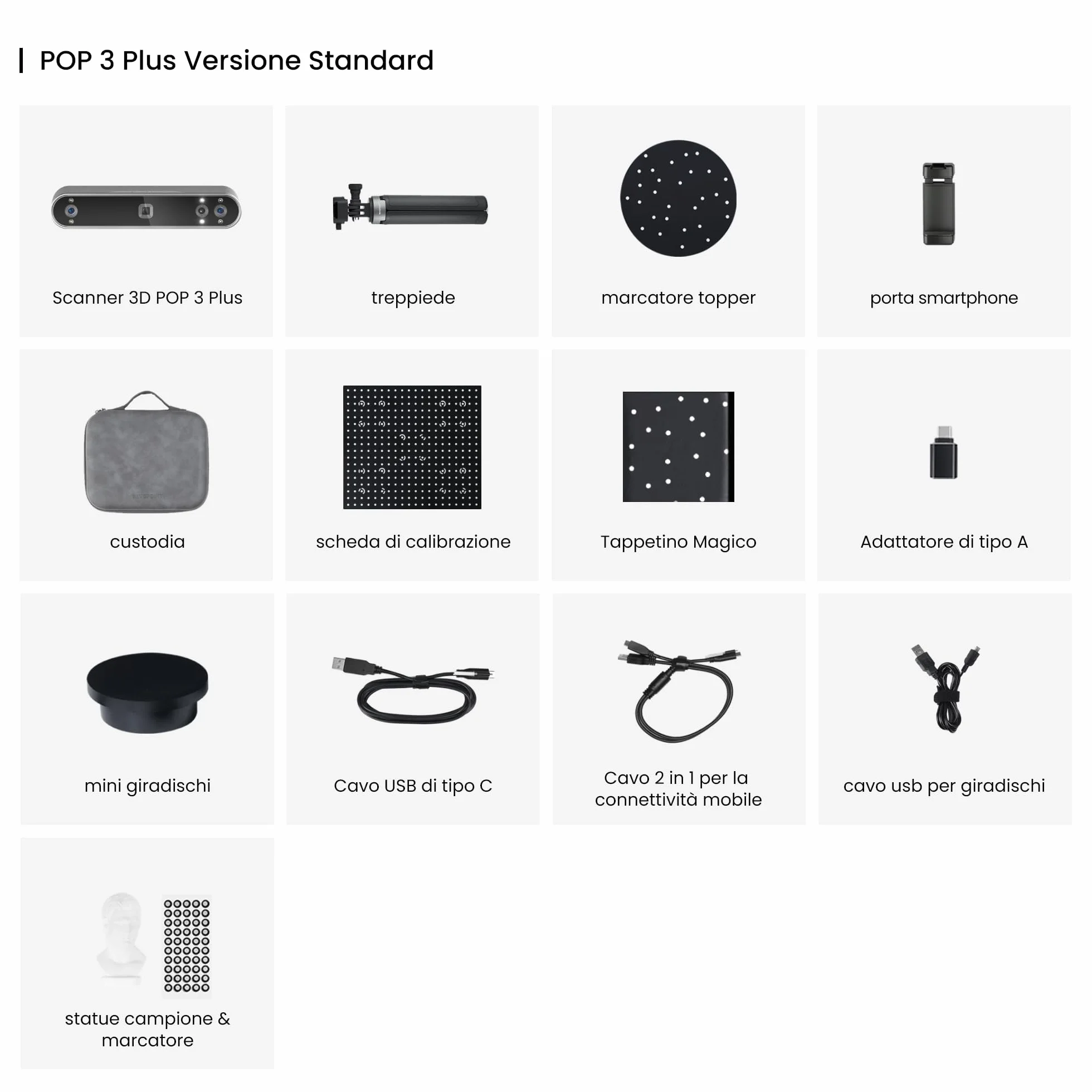 Revopoint Scanner 3D portatile POP 3 Plus per stampa 3D, Precisione da 0,04 mm, Scansione a colori per oggetti di media dimensione, Compatibile con Android/iOS/Win10 e 11/macOS, Standard