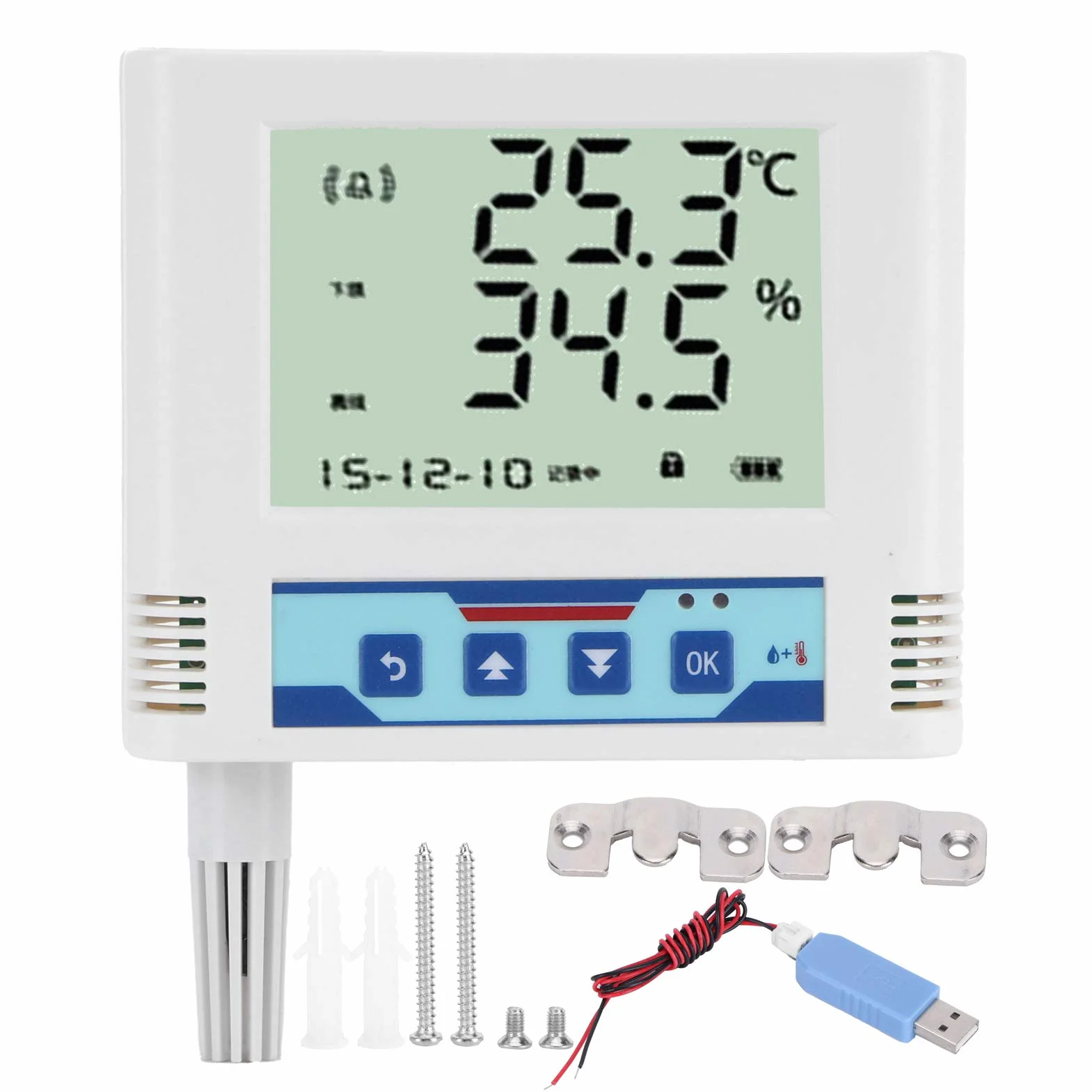 Sensore di umidità della temperatura WiFi Monitor remoto wireless di temperatura e umidità con ampio display Alta precisione per celle frigorifere Magazzino Serra Sala server ABS