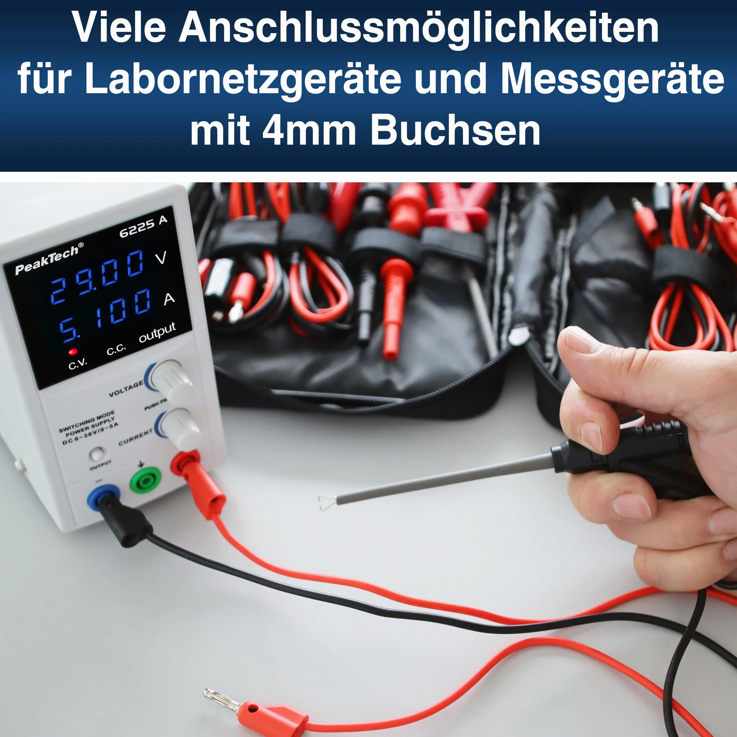 PeakTech P 8201 Set di cavi di misura 19 pezzi per alimentatore da laboratorio e multimetro