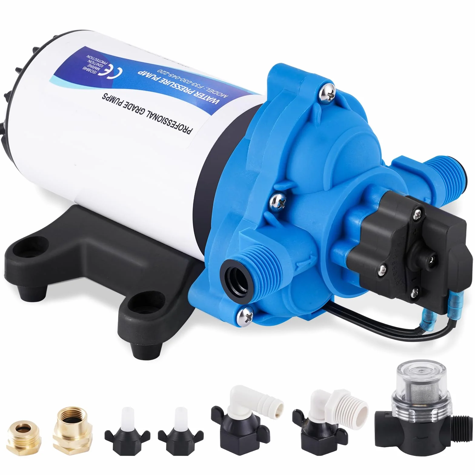 YUCHENGTECH Pompa a Membrana 220V AC, 88 W, 11.3 Lpm/min, 45 Psi/3.1 bar, Pompa Automatica a Pressione per Casa, Doccia, Giardino, Camper, Rubinetti