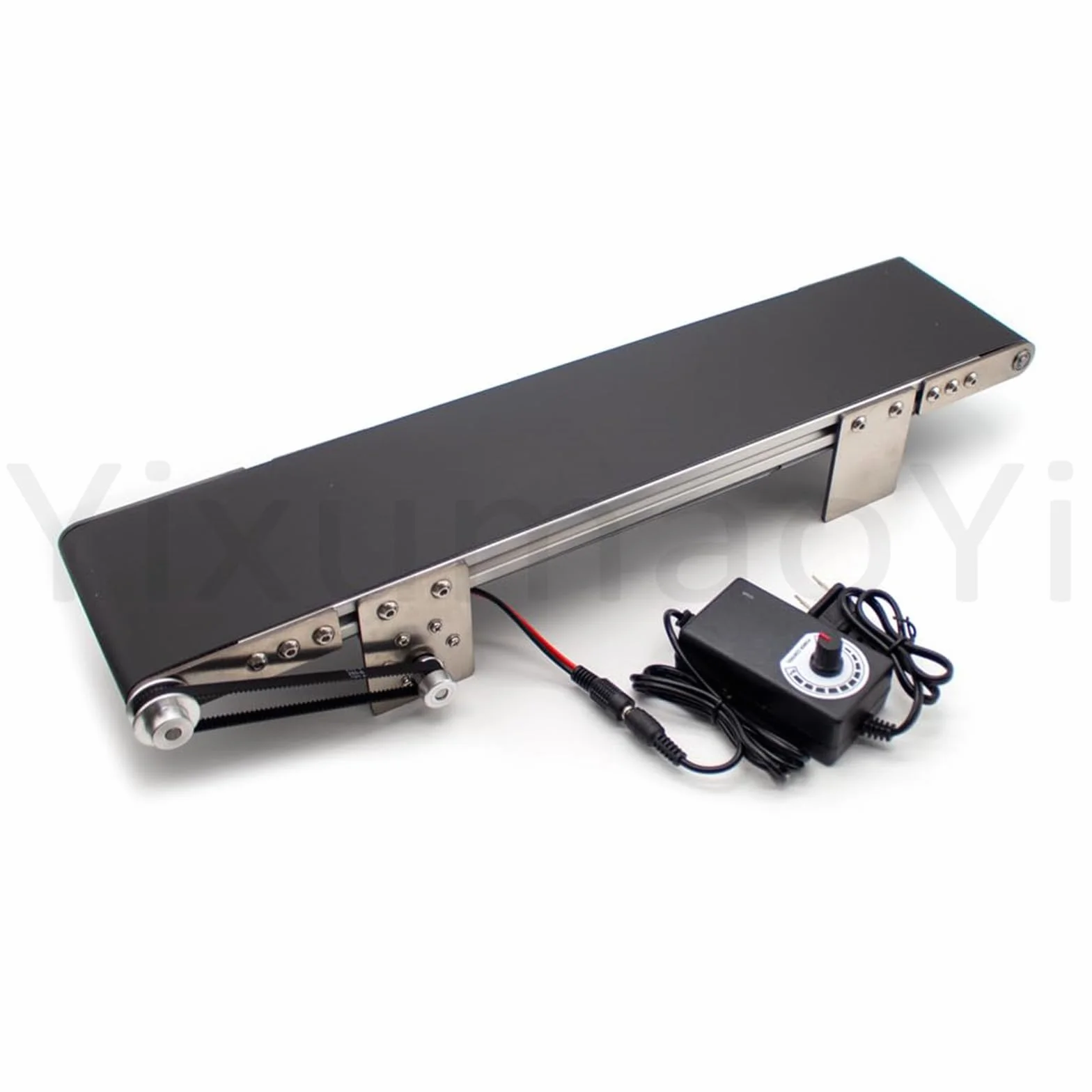 Generico Nastro Trasportatore Elettrico da Tavolo, Mini Trasportatore Automatico, Nastro Trasportatore Antistatico in PVC per la Produzione Automatizzata,Black-10x50cm