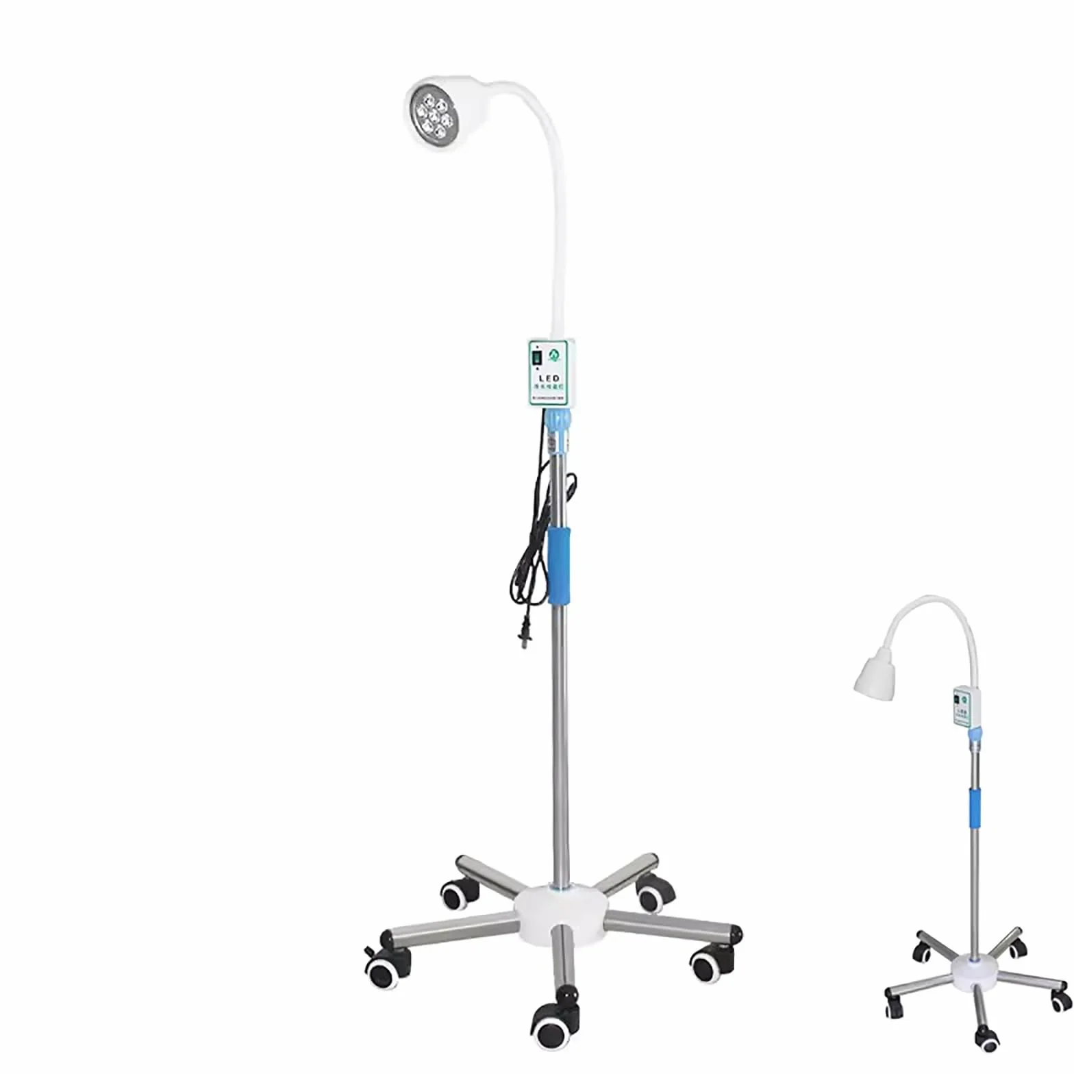 Lampada Mobile per Visita Ginecologica a LED da 21 W, Lampada da Visita Chirurgica Flessibile a Collo D'oca, Base Girevole con Ruote da Pavimento