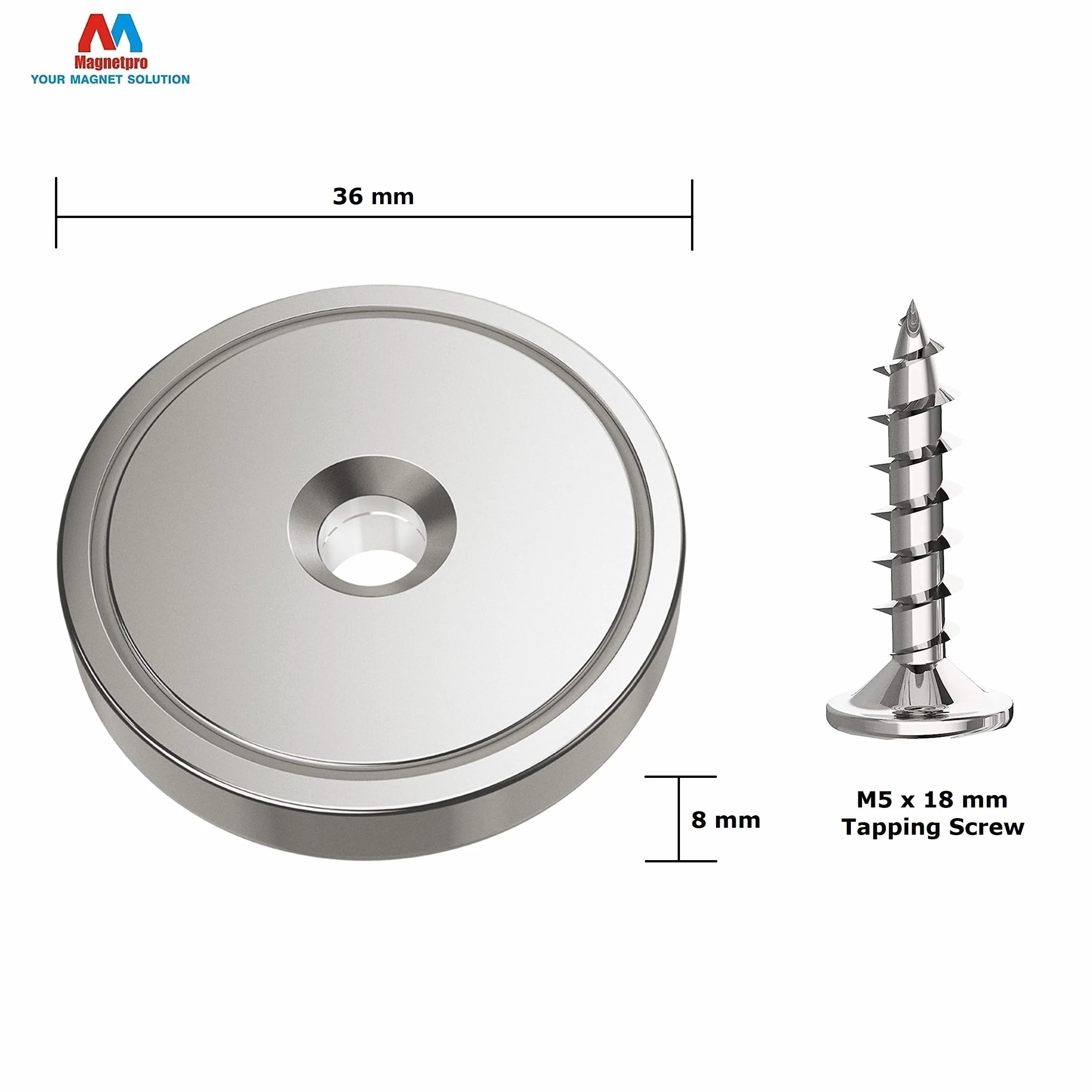 Magnetpro Magneti a disco 55 KG forza di trazione 36 x 8 mm base acciaio viti