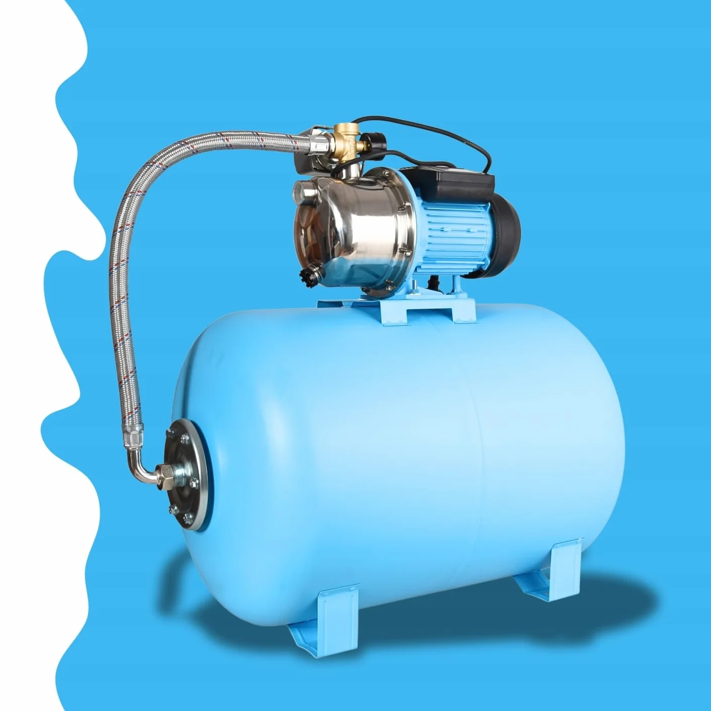 Serbatoio a pressione JS 1100 - Pompa per l'approvvigionamento idrico domestico con serbatoio da 100L - Acciaio inossidabile INOX - Pompa dell'acqua (3600 l/h, 1100W, altezza di sollevamento 50m