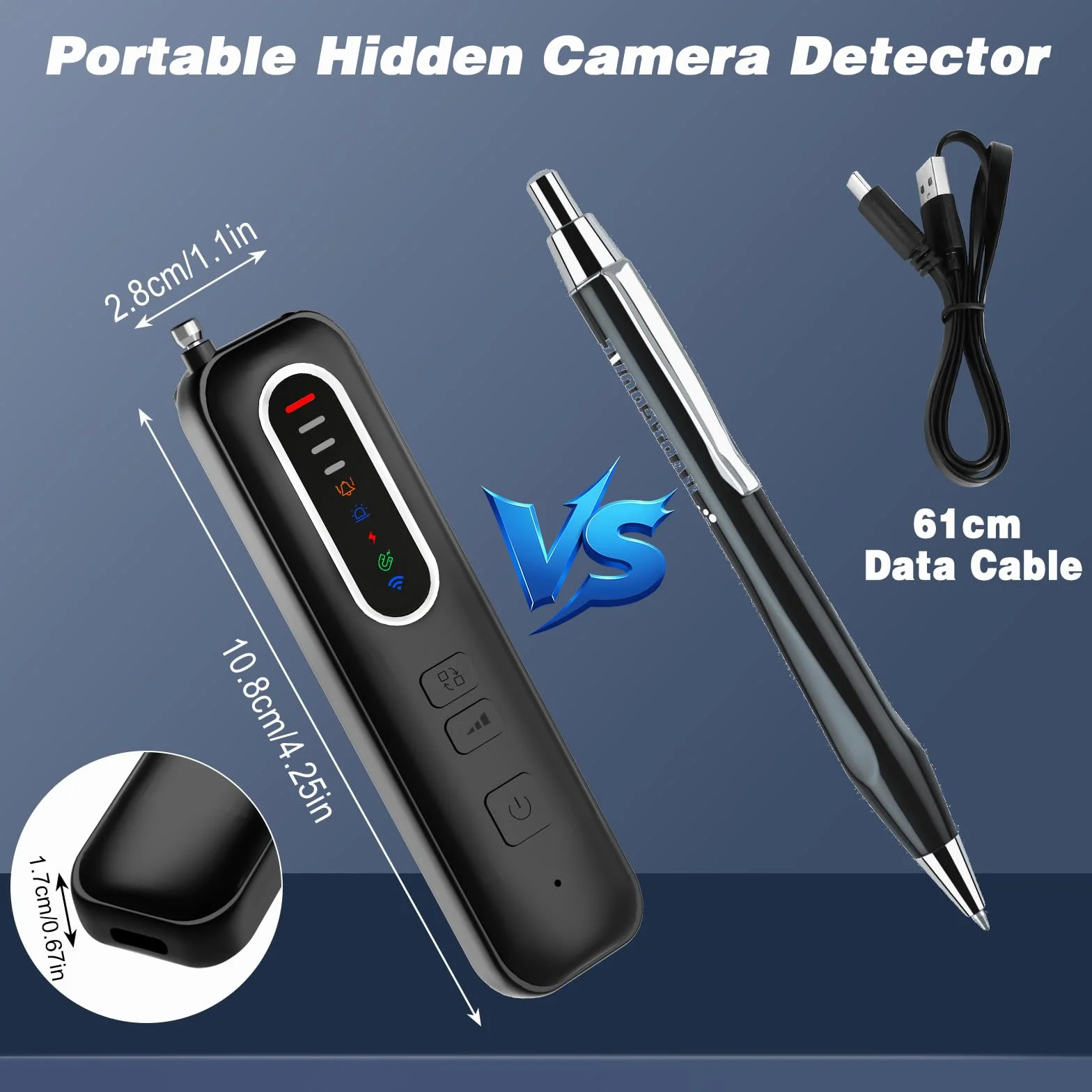 Rilevatore Microspie, Detector Telecamere Nascoste, Rilevatore di Cimici e microspie con 4 Livelli di Sensibilità per Casa, Hotel, Viaggi