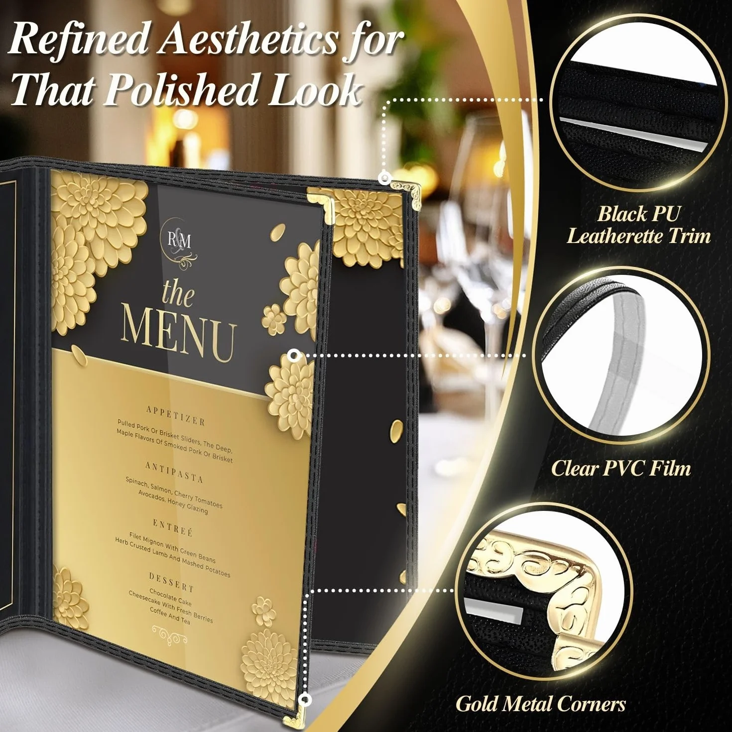 Flexzion Menu cover 8.5X11 pollici nero popolare di triplo Holder stile del libro Con 3 Page 6 vista d'angolo di protezione per il ristorante Hotel Deli Caffè Bar Pub 1 12 Confezione