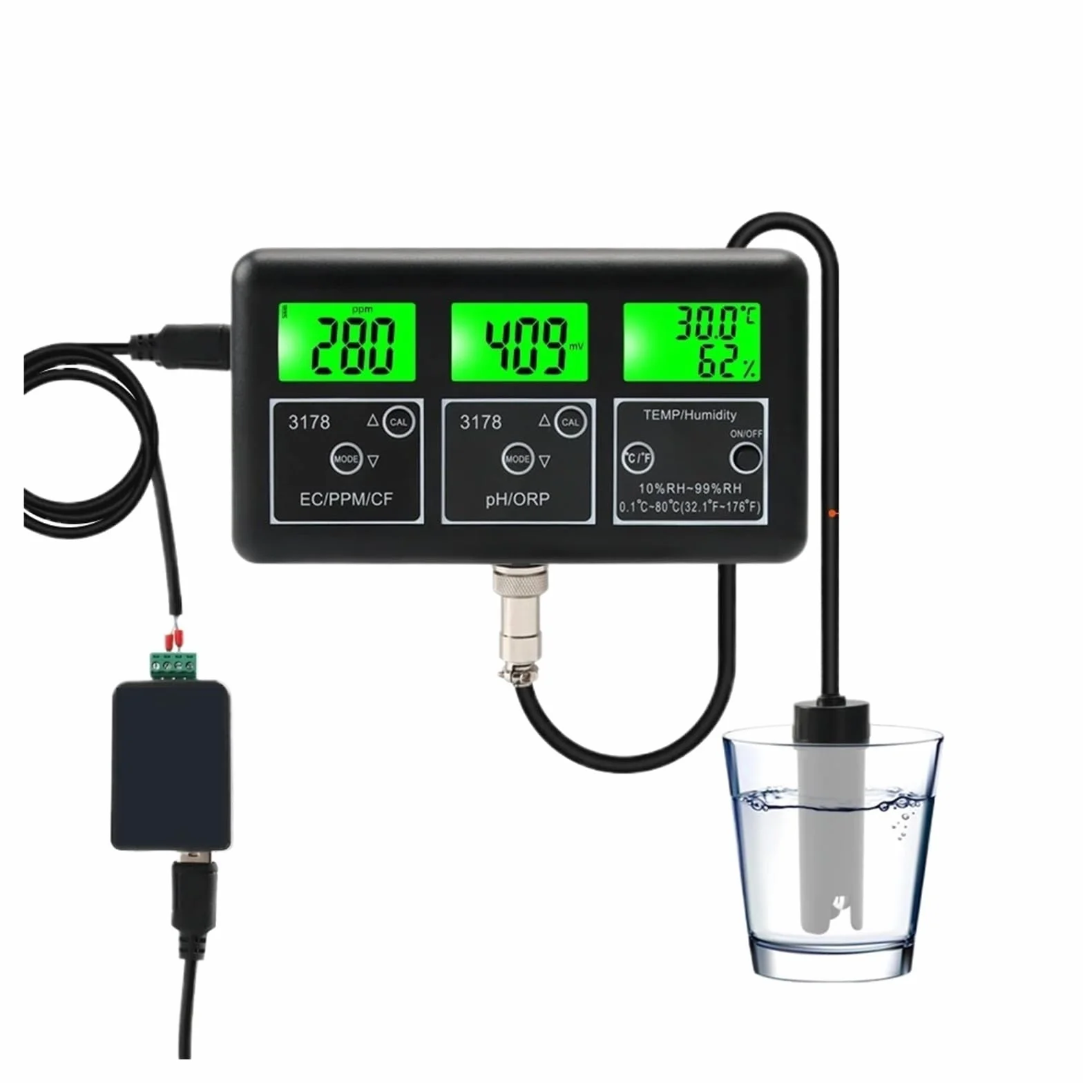 Misuratore di qualità dell'acqua multifunzione con comunicazione RS485, monitor PH ORP TDS EC CF Temp umidità,Multifunzionale