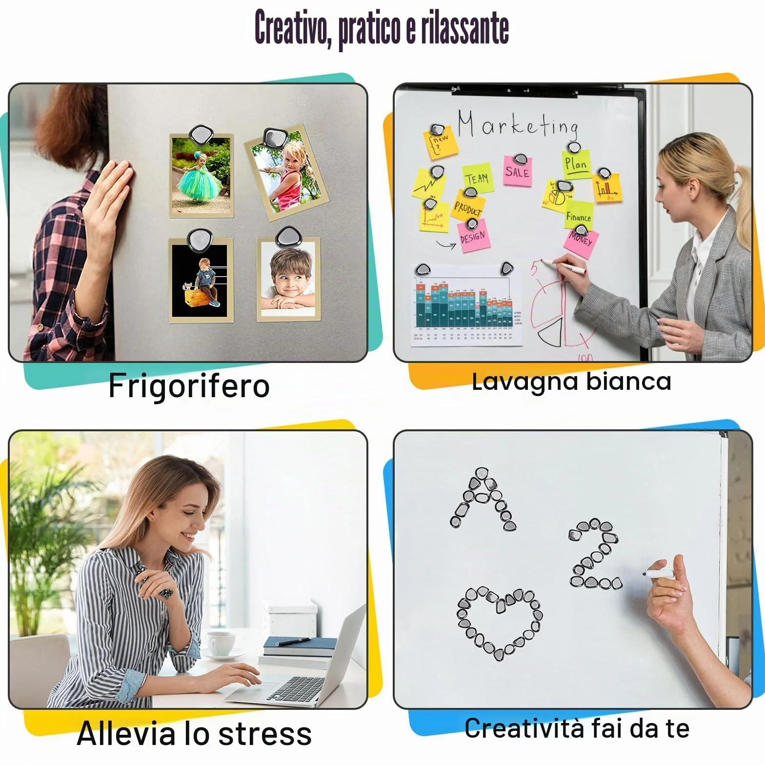 Pietre Magnetiche di Ematite Irregolari 20 Pezzi con Borsa Portaoggetti per Frigorifero Decorazione Anti-Stress Nero