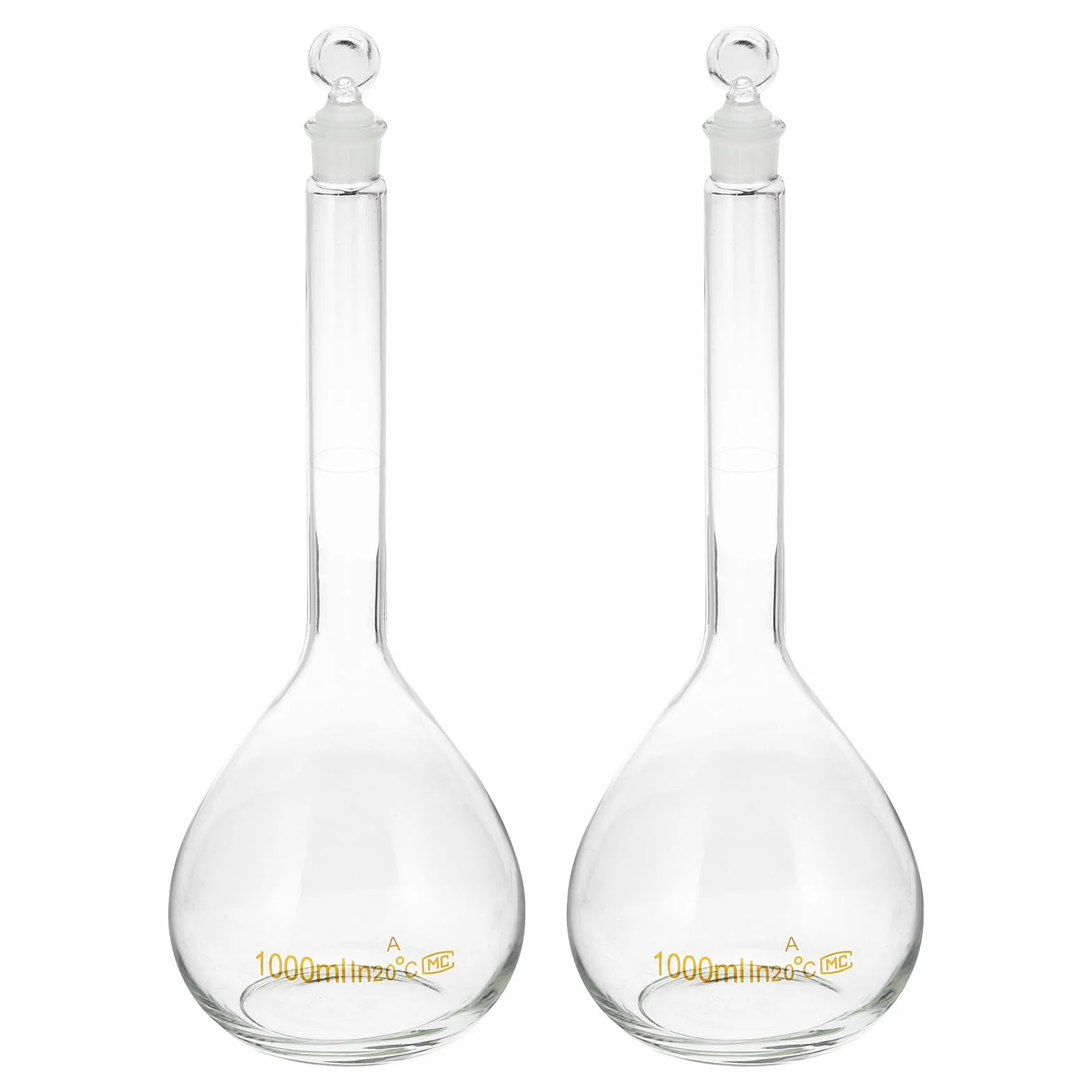 PATIKIL Matraccio Graduato da 1000ml, 2Pz Matraccio Graduato Graduata in Vetro Borosilicato 3.3 con Tappo in Vetro Tolleranza 0.7ml per Esperimenti di Laboratorio, Trasparente