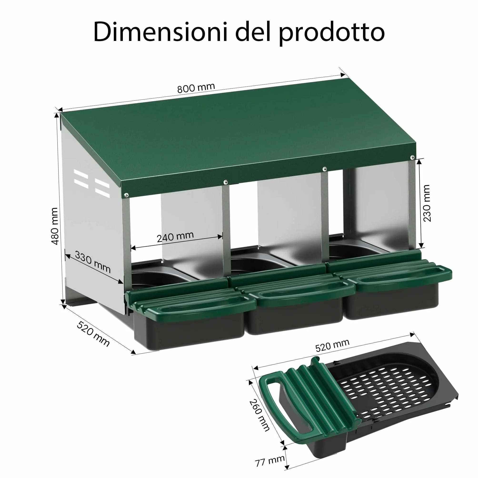 Fudajo Nido triplo per galline ovaiole con vassoio di raccolta 81 x 52 x 48 cm, 3 nidi per uova di gallina, con fori di ventilazione, in plastica, montaggio a parete