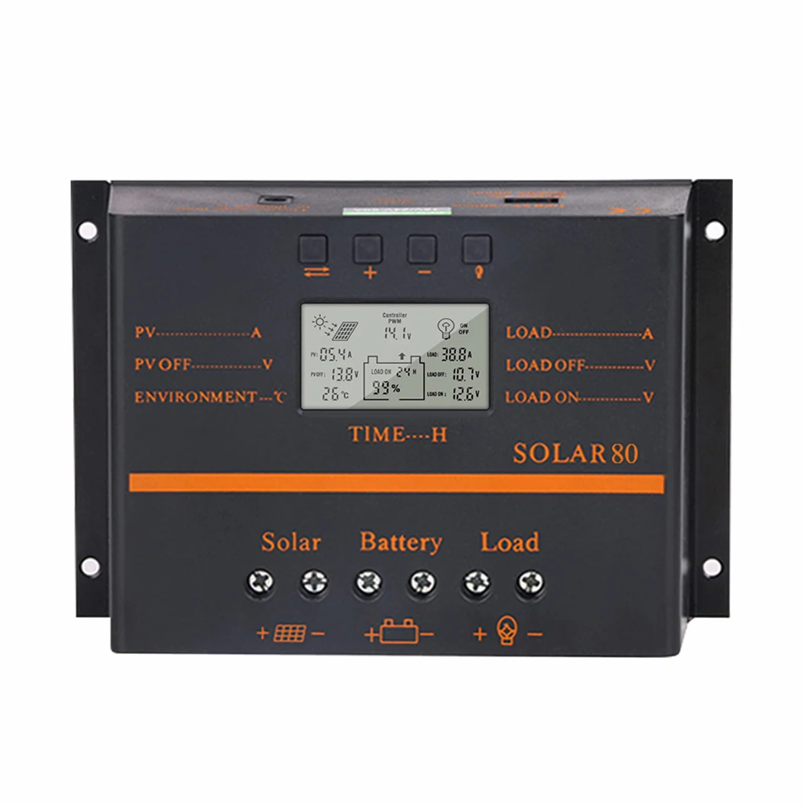 Hanzete, regolatore di carica solare PWM da 80 A, 12 V/24 V, pannello solare LCD autoadattante, regolatore di carica della batteria, con uscita USB 5 V, compensazione della temperatura, protezioni