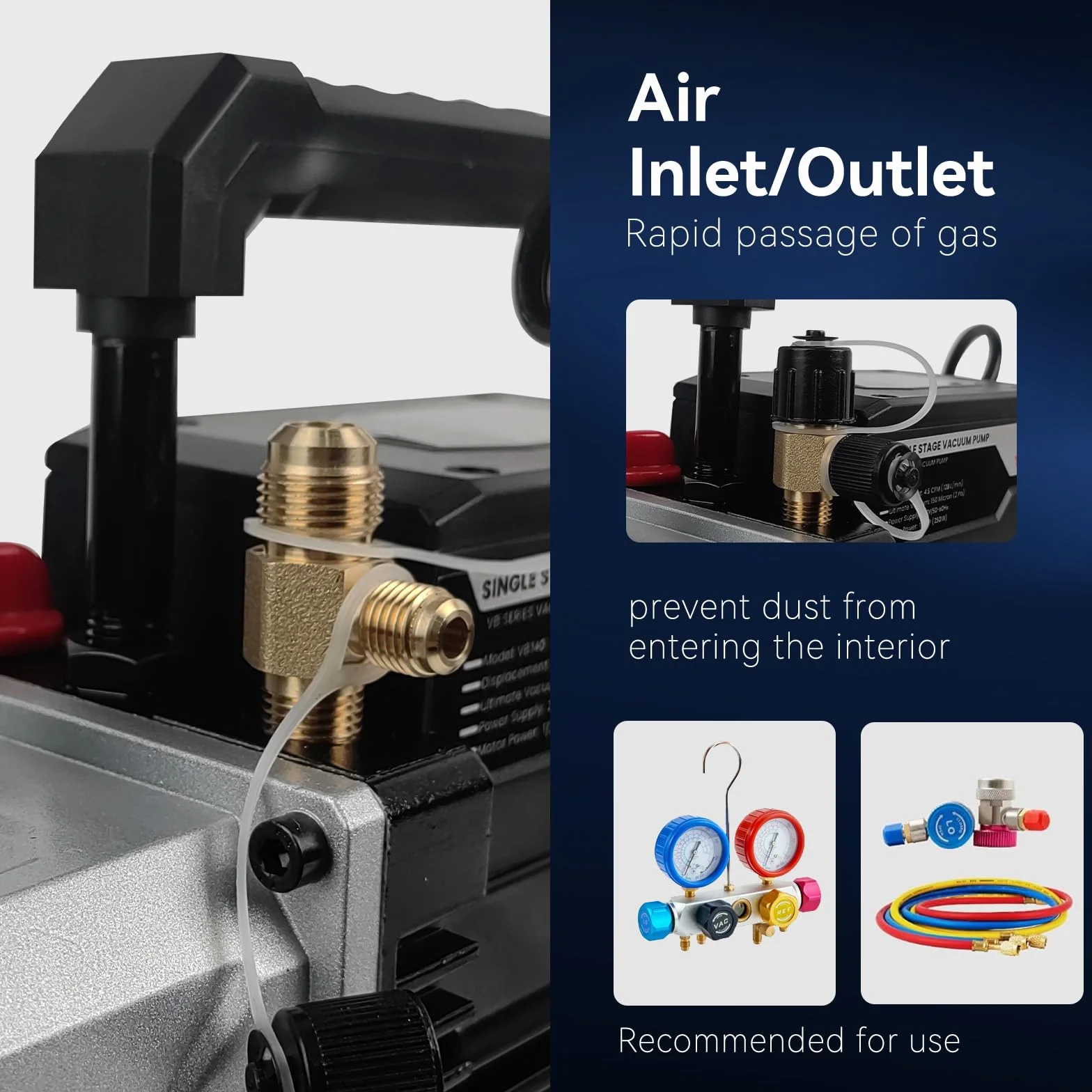 BACOENG 4,5CFM Pompa a Vuoto per Refrigerazione Aria Condizionata, 1/3HP Pompa a Vuoto Monostadio 1440r/min per vuoto ad aria elettrica per auto Sistemi di refrigerazione