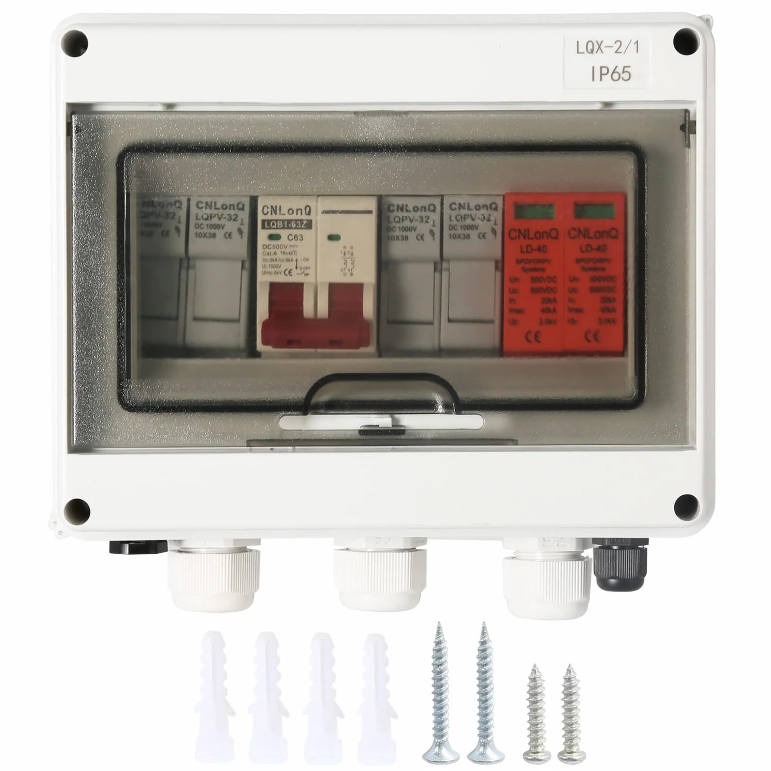 Jadeshay Scatola Combinatrice Fotovoltaica, Scatola di Giunzione Solare 500V 63A Scatola Combinatrice Solare Fotovoltaica 2 in 1 out Outdoor IP65 Impermeabile per Sistema Solare a Griglia