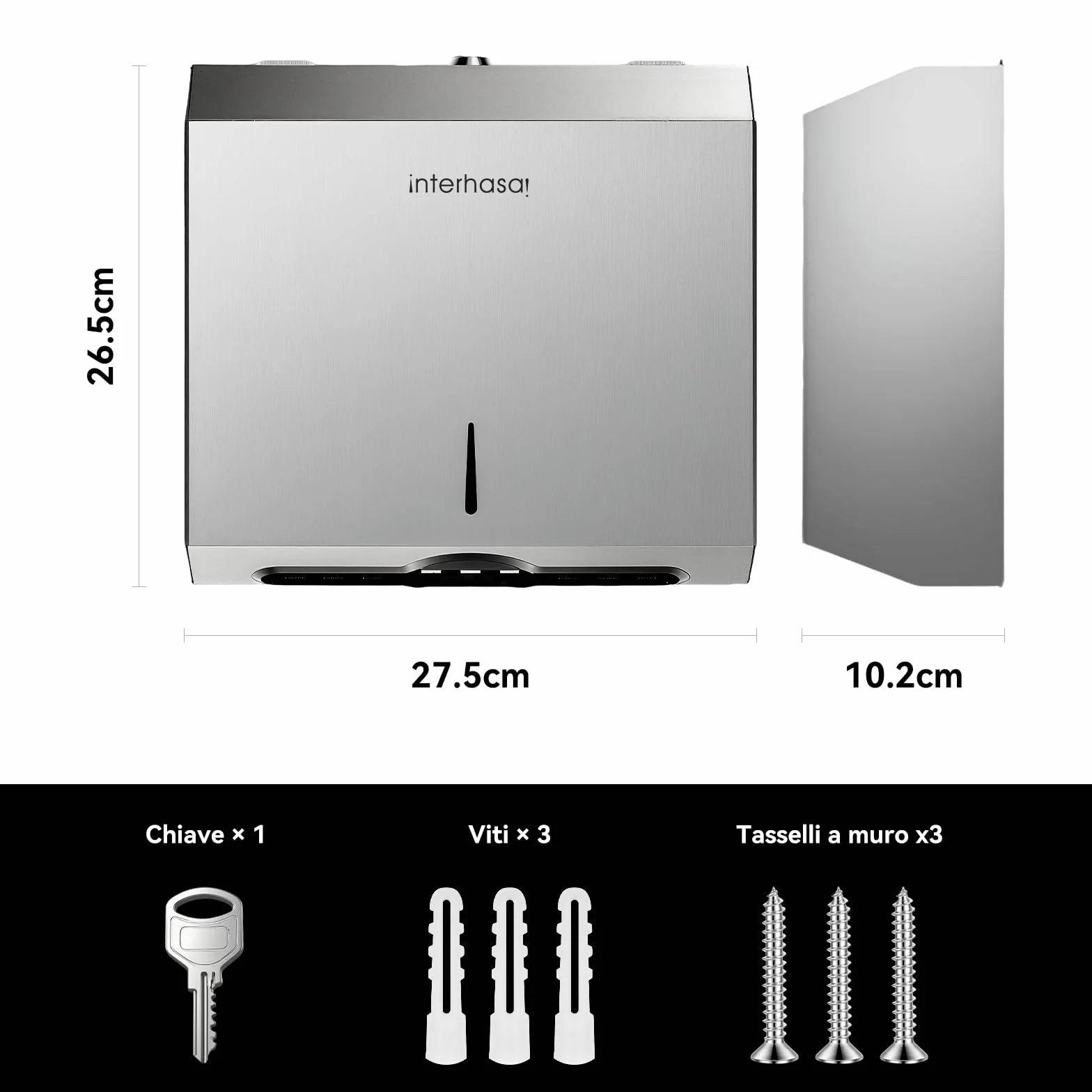 Dispenser Carta Asciugamani da Parete in Acciaio Inox 304 per Bagno, Cucina