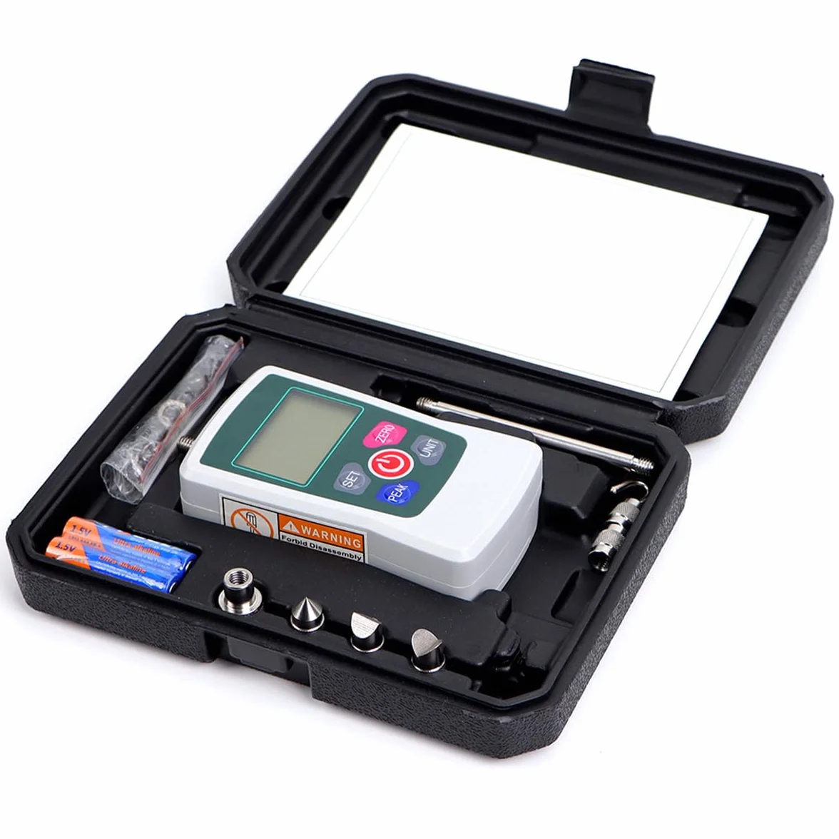 Misuratore di Forza di Spinta e trazione con Display Digitale elettronico Portatile Mini misuratore di Forza di Pressione Digitale Portatile con Teste di Fissaggio e Custodia (500 N)