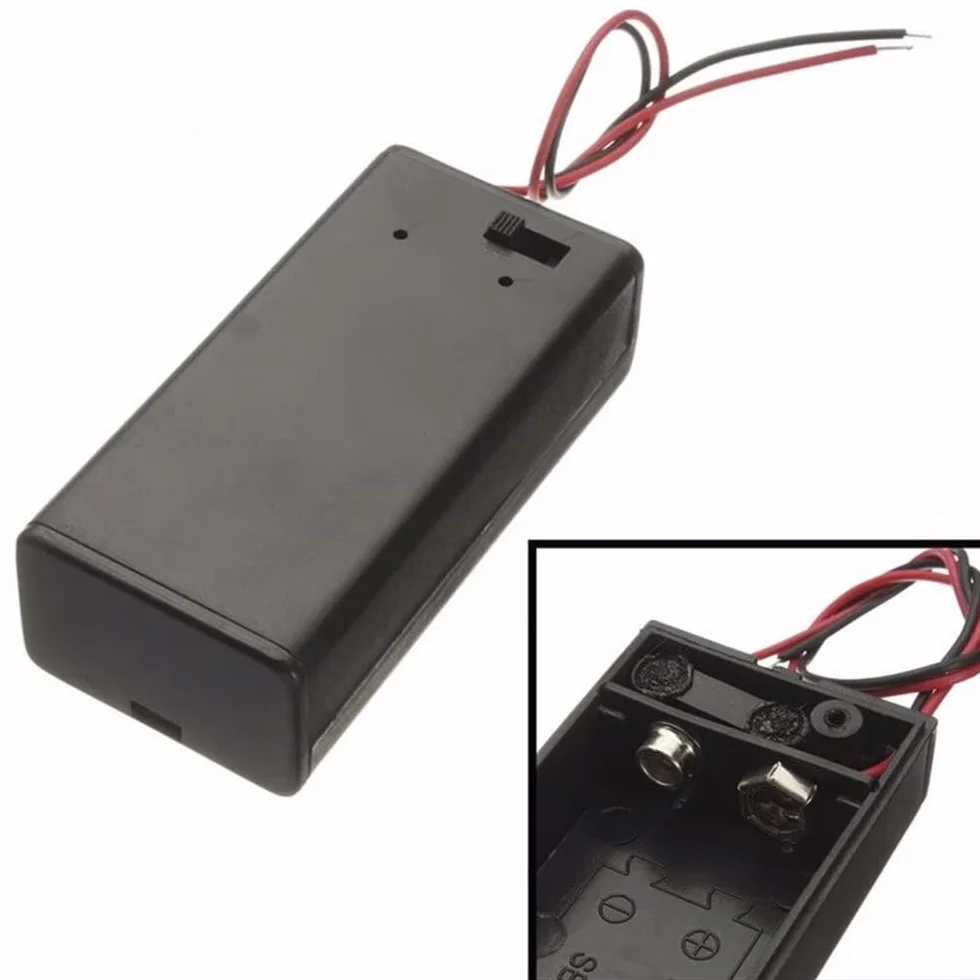 CABLEPELADO Porta batterie 9 V con coperchio | Supporto batteria 6LR61 | Include cavo da 200 mm | Tensione totale: 9 V (9 V per batteria) | Adatto per Arduino | Connettore DC 5,5 x 2,1 mm.