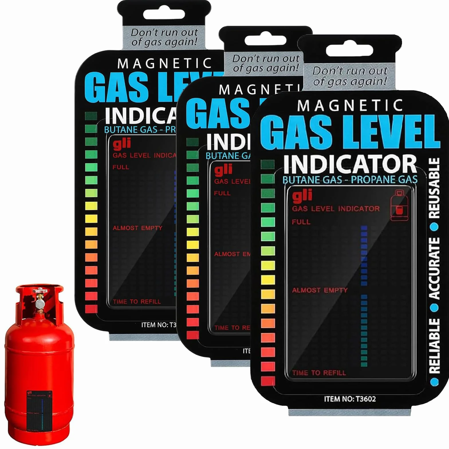 Set di 3 bombole di gas, indicatore di livello magnetico per bombole di gas propano e camper, misurazione precisa del livello del gas per barbecue e campeggio, 6,3 cm x 10 cm