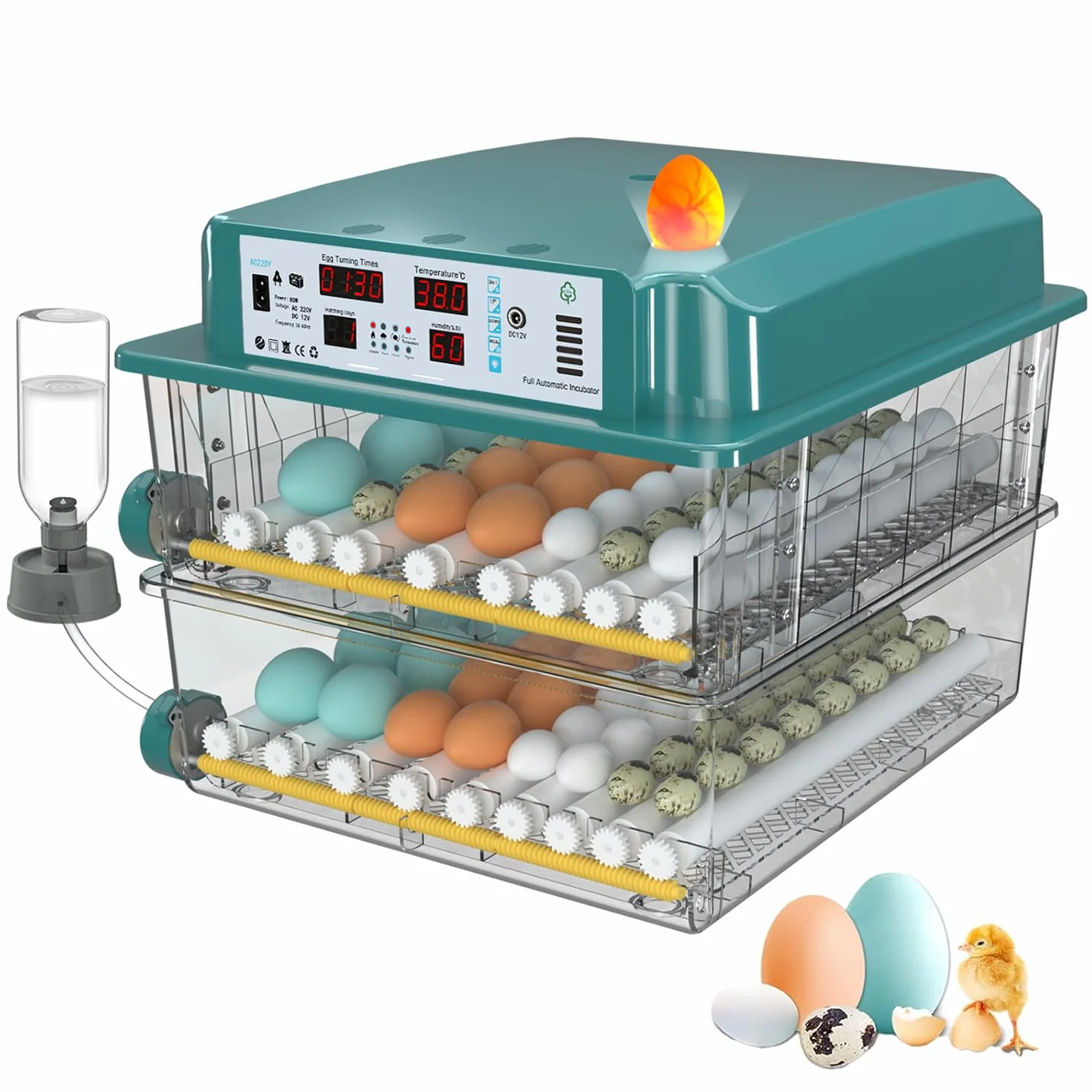 Incubatrice per Uova 120 Pezzi, Incubatrice per Uova Automatica con 4 Modalità di Incubazione, Riempimento Automatico dell'Acqua, Display Temperatura e Umidità, Incubatrice per Uova di Gallina
