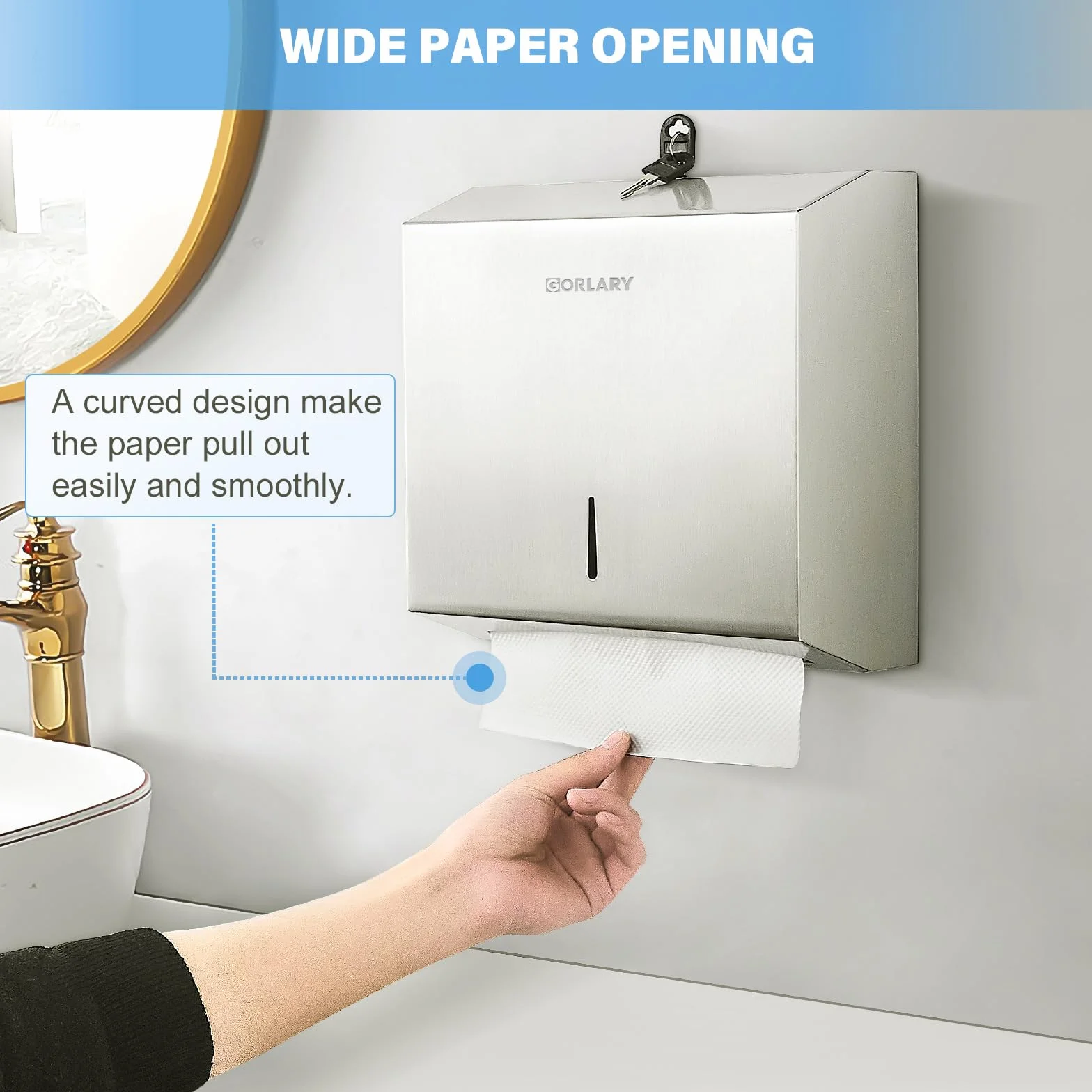Dispenser di carta da parete pubblicitario, distributore di asciugamani di carta a mano multifold a C, supporto in tessuto in acciaio inox