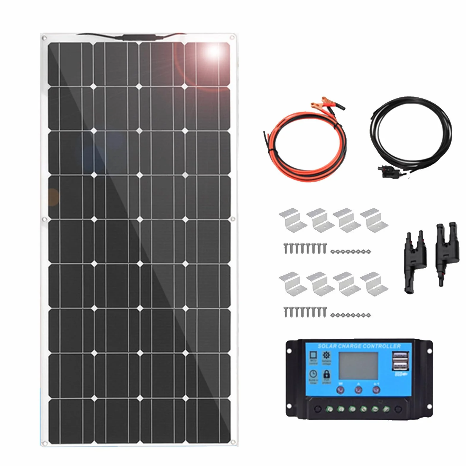 Kit pannello solare – Modulo monocristallino flessibile da 1000 W per camper, barca, tenda, auto, rimorchi, ricarica batteria 12 V