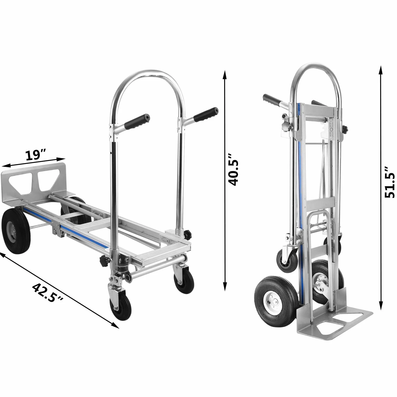 VEVOR Carrello Trasporto a Mano in Alluminio 3in1, Carrello Portapacchi con 4 Ruote con Capacità di Carico di 770 Libbre, Carrello Manuale Pieghevole Adatto sia per Uso Domestico che Industriale