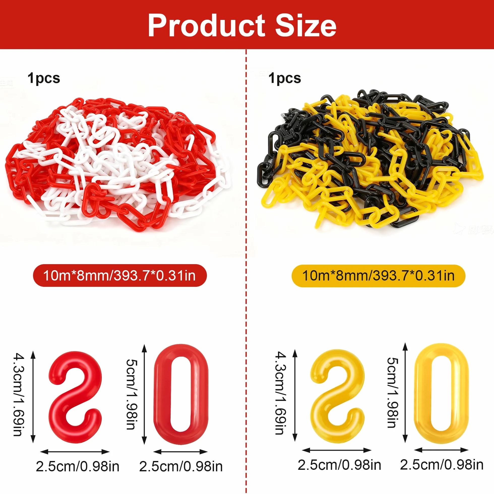 Tunejoy Catena Barriera in Plastica 10mx8mm Catena di Bloccaggio Bicolore Nero Giallo per Avviso di Sicurezza Parcheggio Controllo Della Folla Traffico