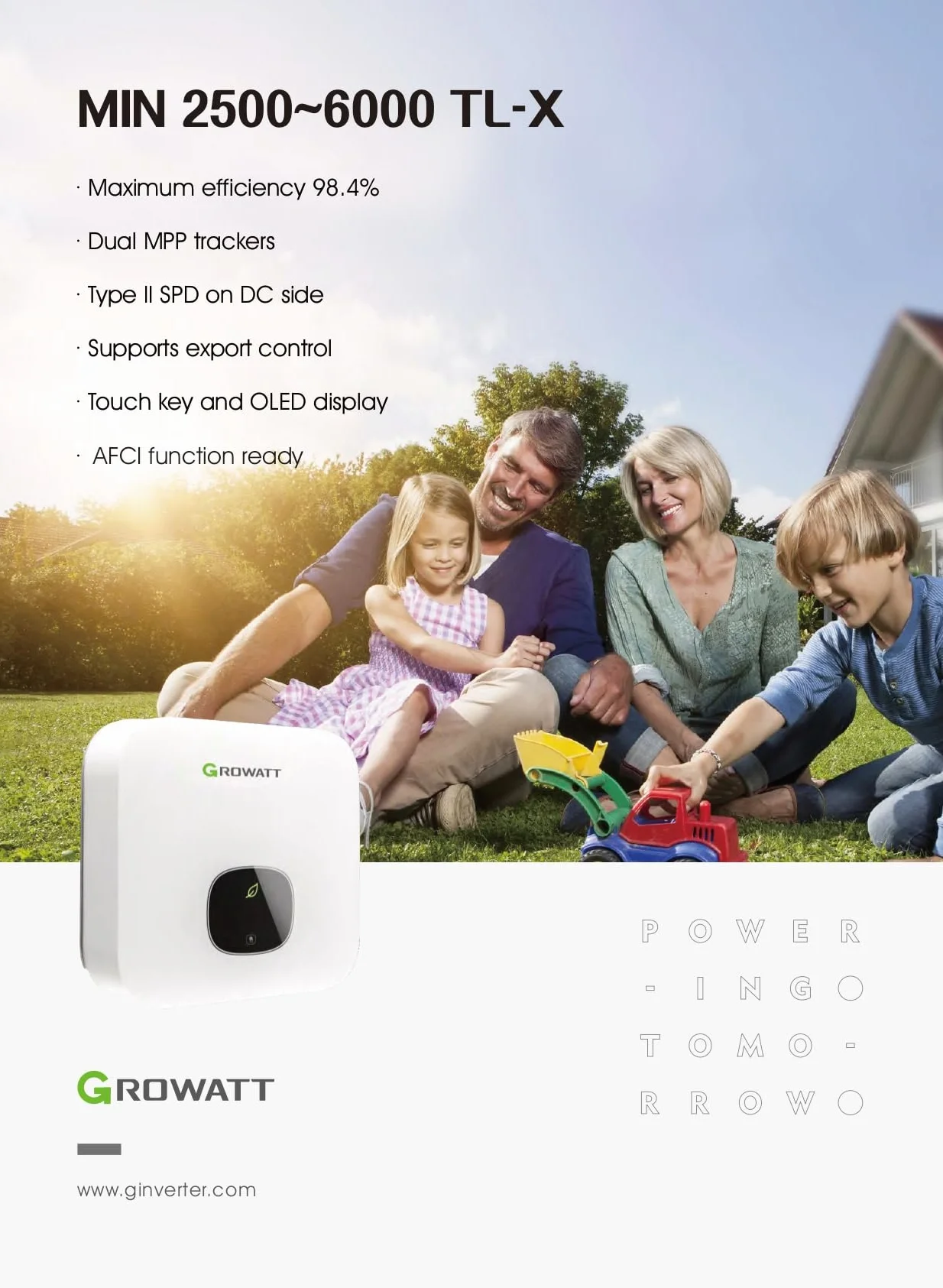 Inverter Fotovoltaico Growatt MIN6000TL-X - Inverter Monofase 6kW - Inverter Solare Monofase - Tasto Touch e Display OLED - ON GRID SOLAR SYSTEM - NO HYBRID