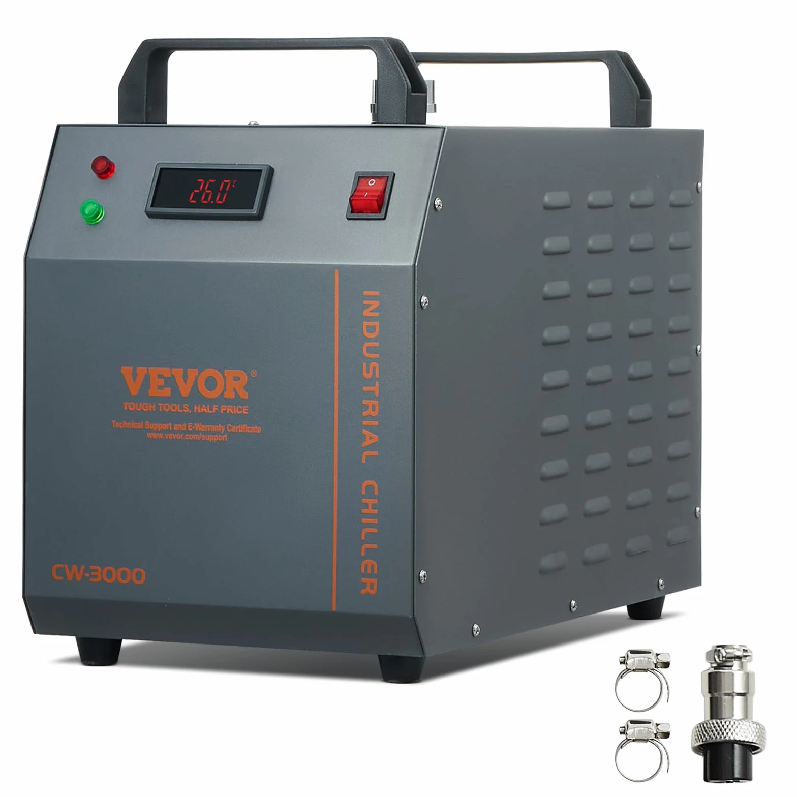 VEVOR Refrigeratore d'acqua industriale, CW-3000, sistema di raffreddamento aria acqua 80 W, capacità serbatoio dell'acqua di 12 litri, flusso massimo 12 l/min per macchina incisione laser