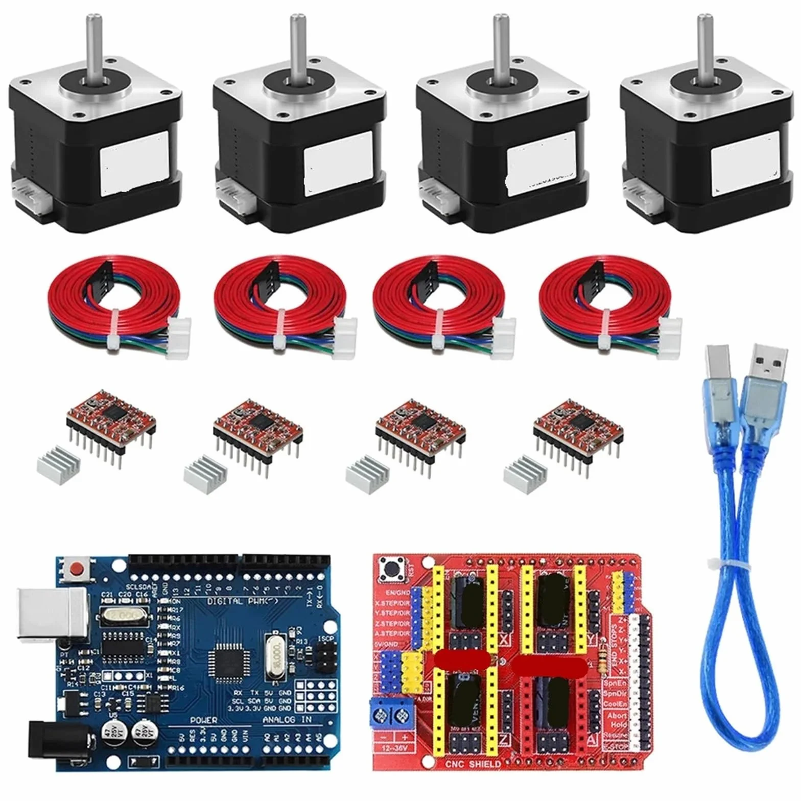 Kit CNC Shield V3 con motore passo-passo NEMA17 e driver A4988 for Arduino R3