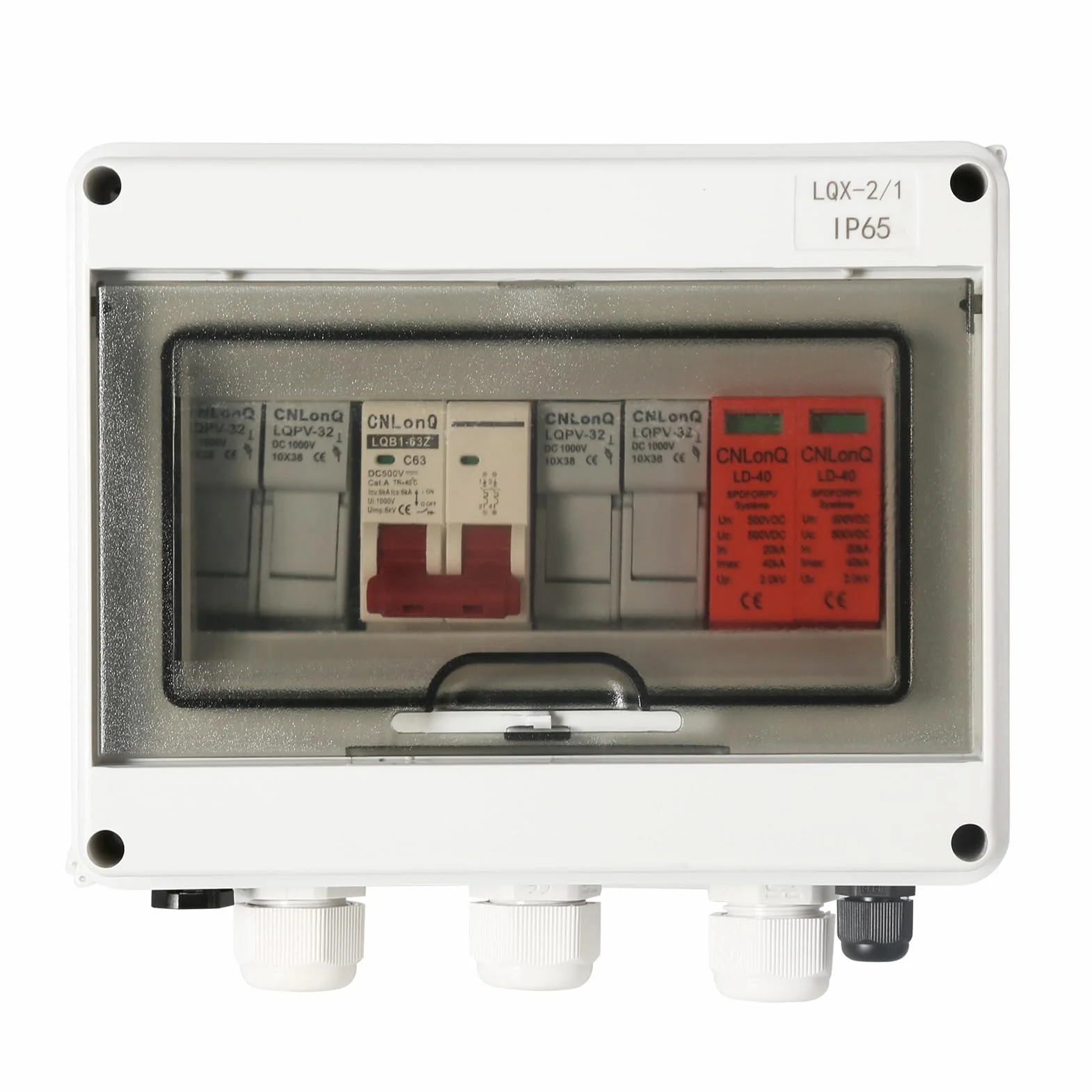 DEWIN Scatola Combinatrice Fotovoltaica,500V 63A Scatola di Collegamento Solare PV Scatola di Distribuzione Combinata con Scaricatore di Sovratensione e 30A Fusibili per Pannelli Solari Sistema