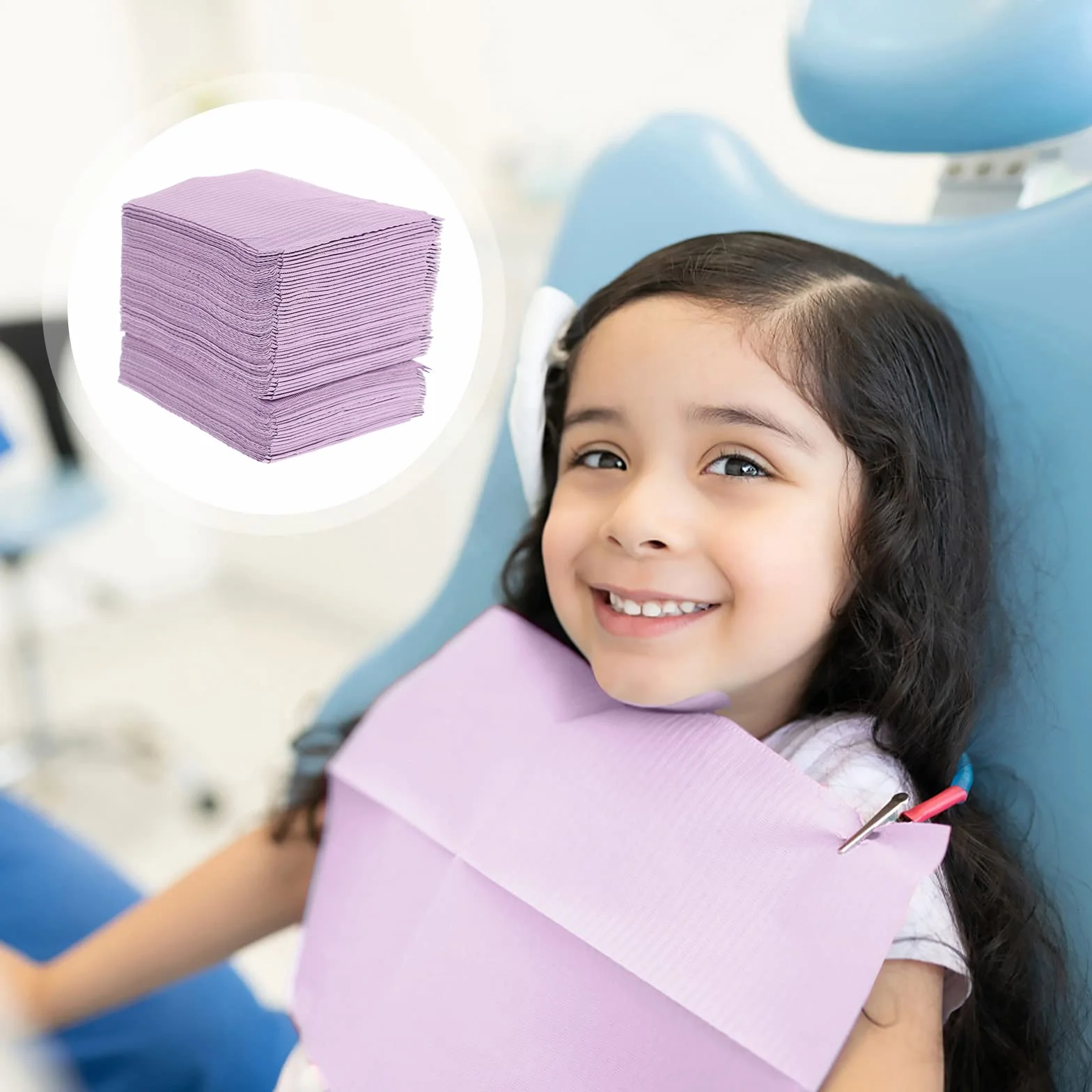 Bavaglini Dentali Monouso Impermeabili Polietilene 115-120 Pezzi Viola