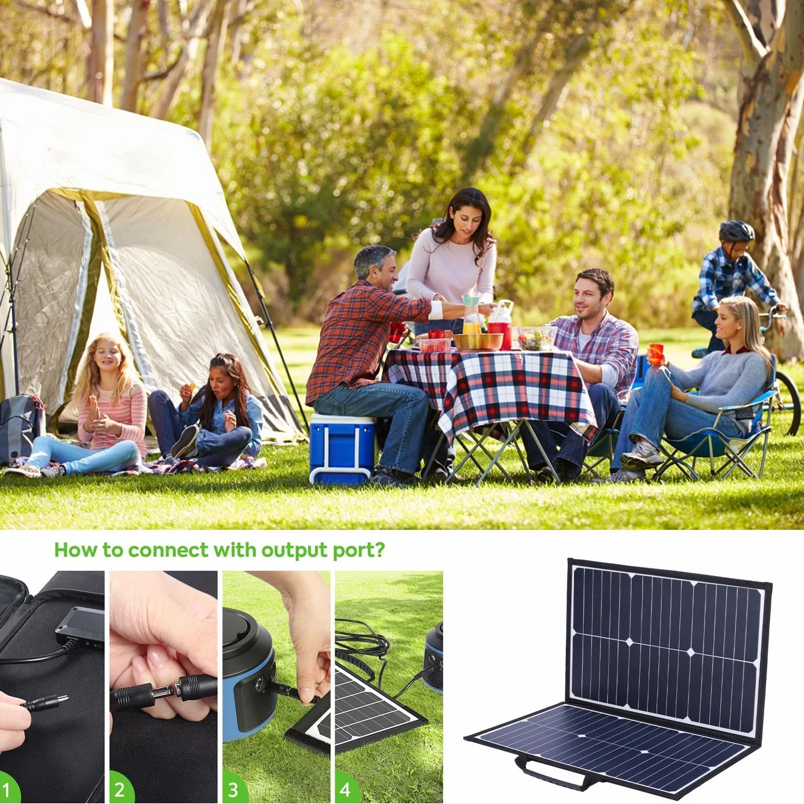 Kit di pannelli portatili,Caricatore solare pieghevole da 60 W con | morsetto per batteria e cavo CC | Kit pannello solare per campeggio, camper, marina, telecamera con 2 uscite USB
