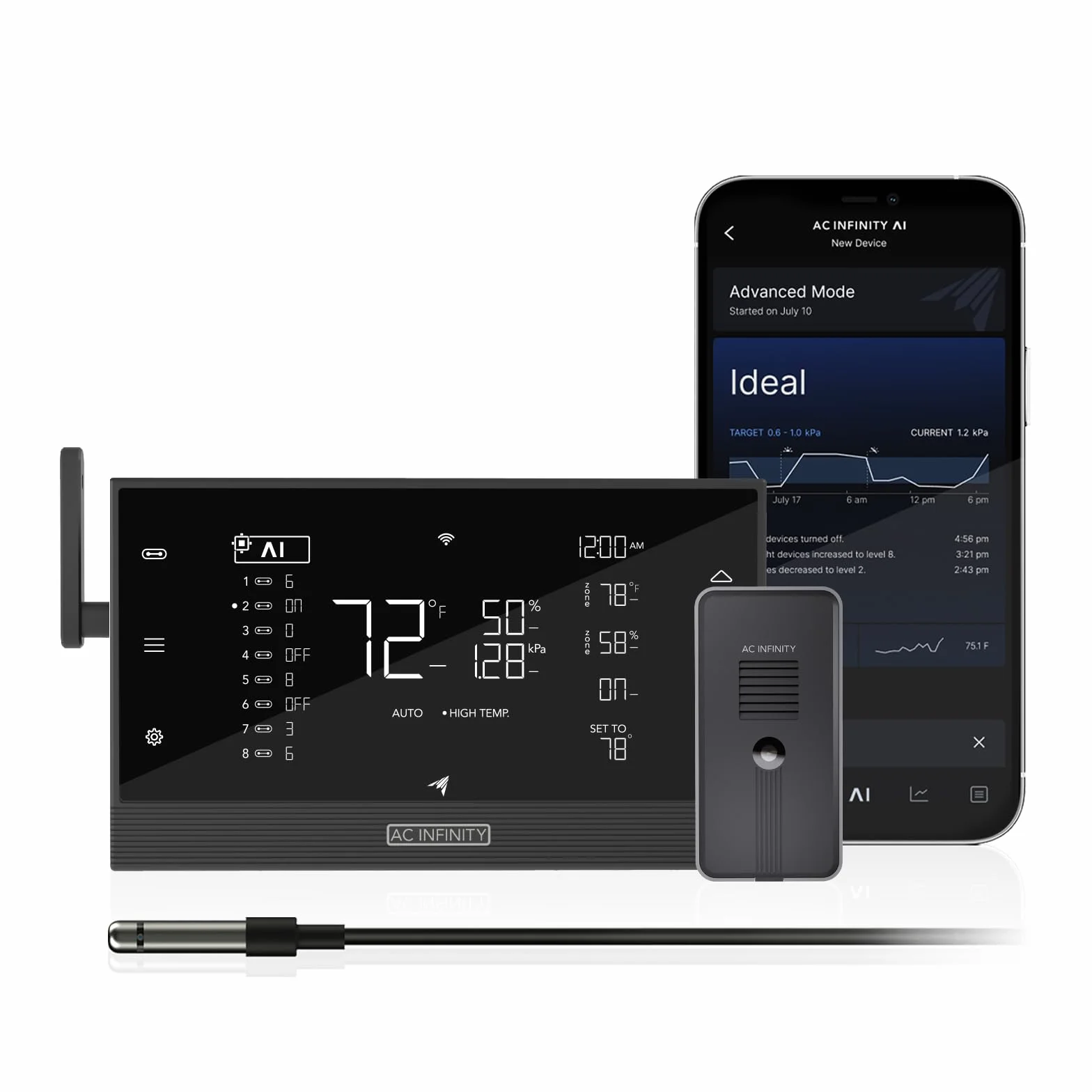 AC Infinity Controller AI+ CO₂ Bundle - Controller ambientale controllato dall'IA con sensore CO₂, analisi dei dati, controllo di temperatura, umidità e VPD tramite app (Bluetooth e WLan)