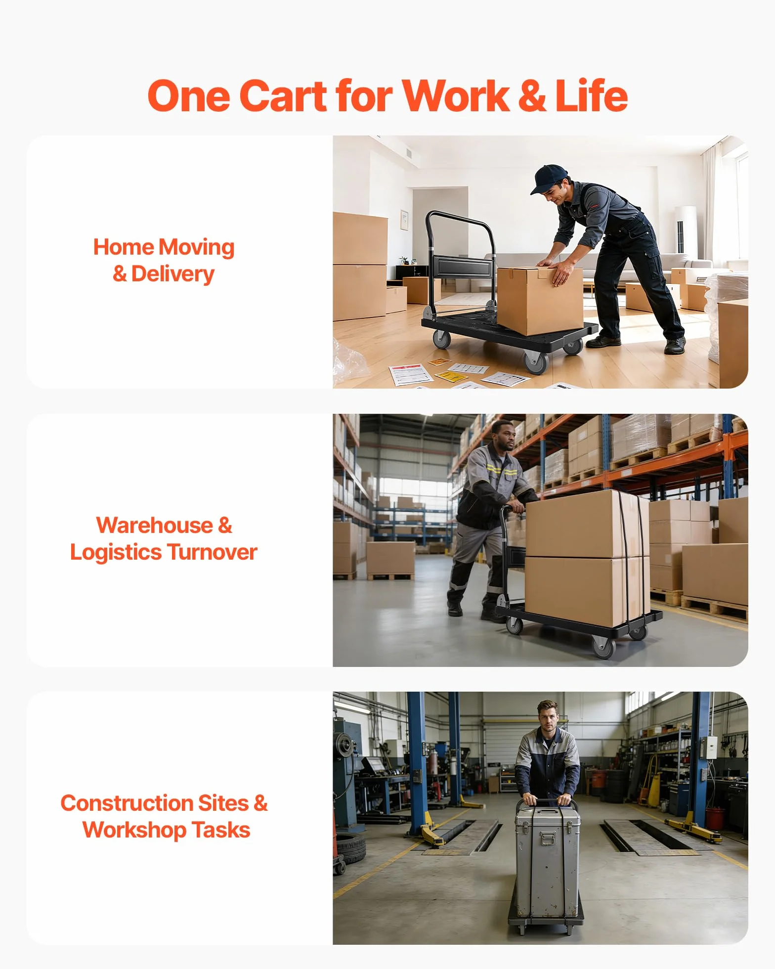 VEVOR Carrello Pieghevole da Trasporto Capacità Carico max. 453,59kg, Carrello con Piattaforma Pieghevole Salvaspazio Dimensioni Piegate 895x595x290 mm Maniglia di Spinta per Traslochi Pacchi Merci