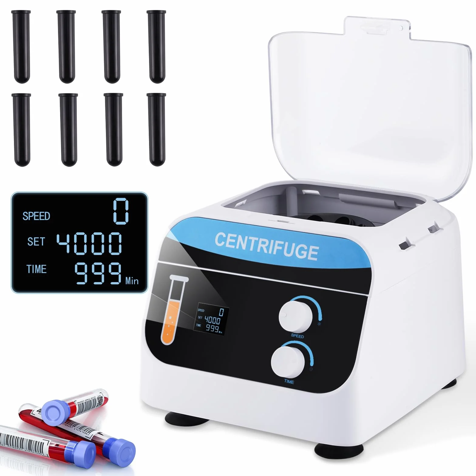 YUCHENGTECH Centrifuga da Laboratorio Digitale da Tavolo Centrifuga a BassaVelocità 20ml x8 4000 Giri/min 0-999 Min Tempi 1920XG per Provette da Centrifuga 5/7/10ml, 28x26x21cm 5kg