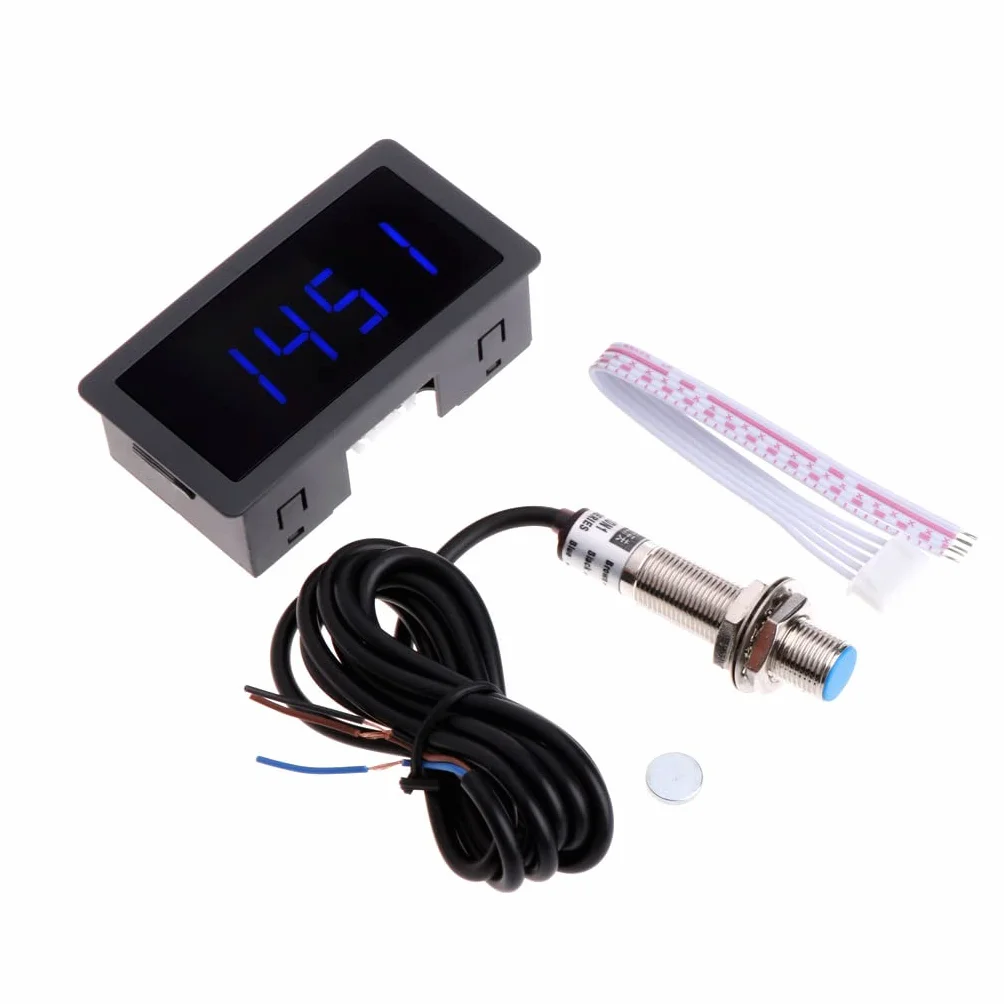 DC 8-24V 4 Digital LED Contagiri RPM Speed Meter con sensore interruttore di prossimità Hall NPN 10-9999RPM