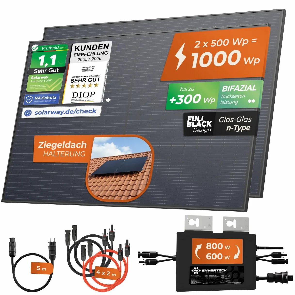 Solarway Centrale elettrica da balcone 1000 W 800 W inverter Envertech pannelli solari bifacciali set completo