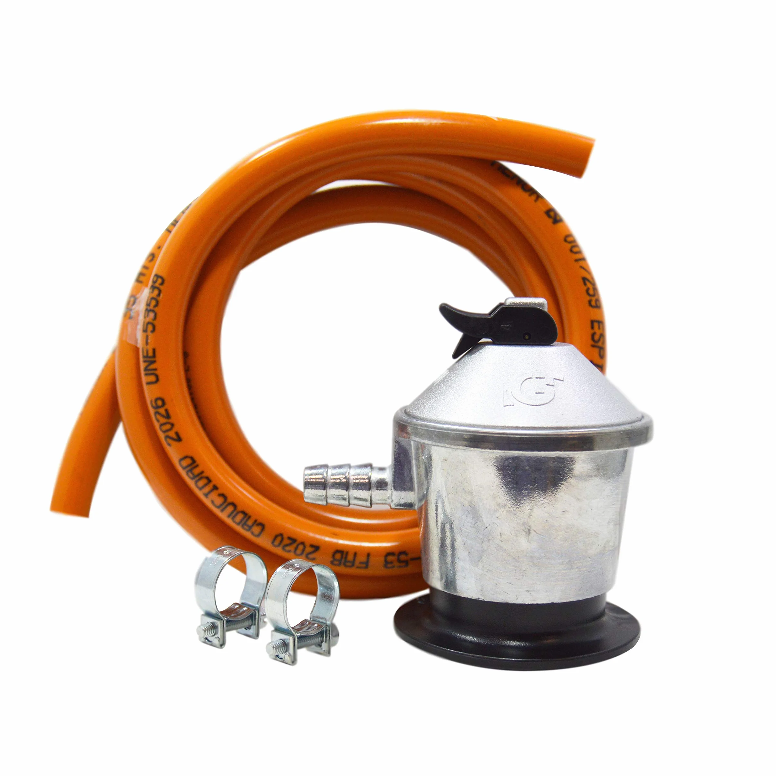 S&M 591013 - Kit standard per bombola di gas butano: regolatore + tubo di gomma (1,5 metri) + 2 morsetti di sicurezza | per cucine, riscaldatori, barbecue, stufe, stufe e paelleros