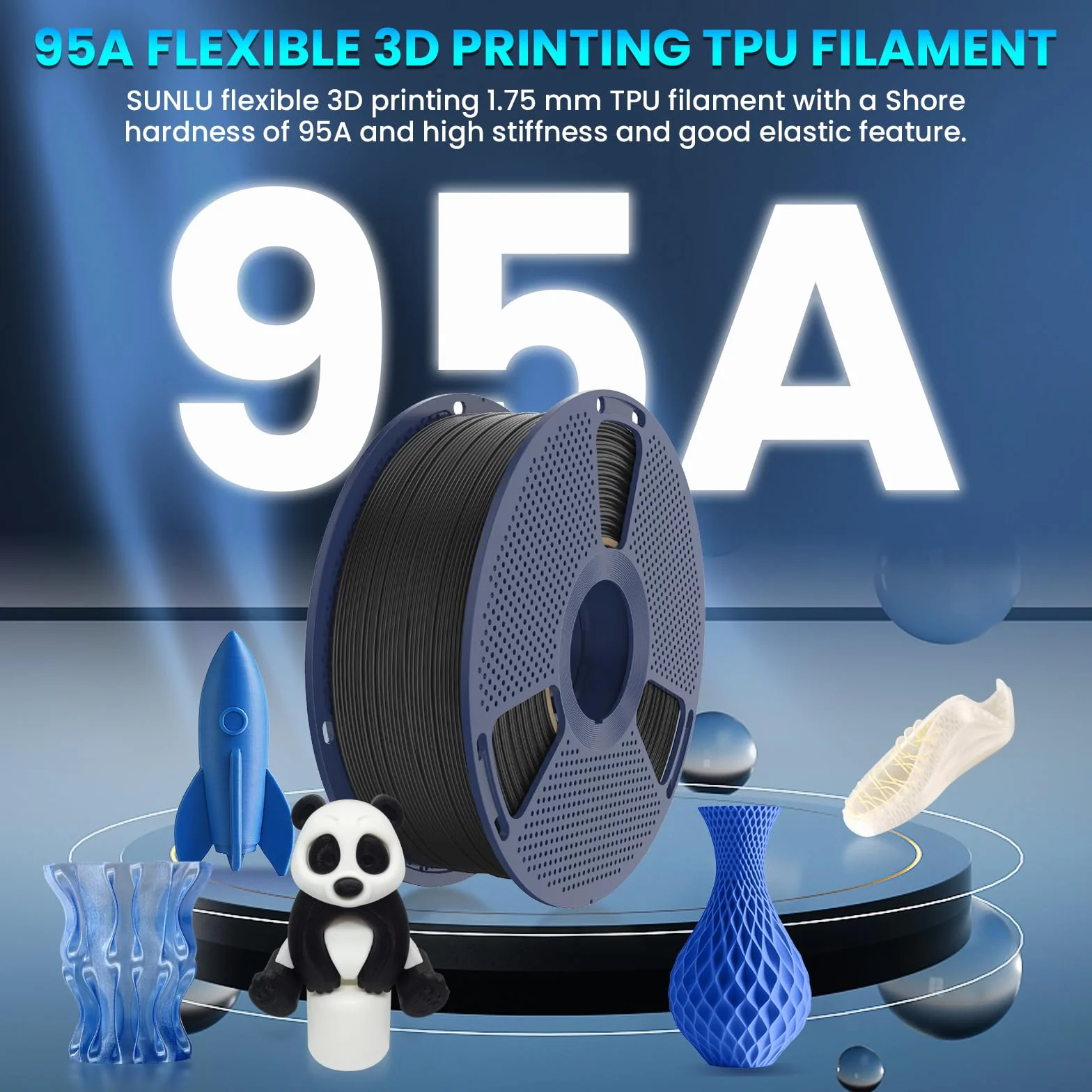 SUNLU TPU Filamento 3D 95A 1,75 mm 4 kg Pacchetto Nero
